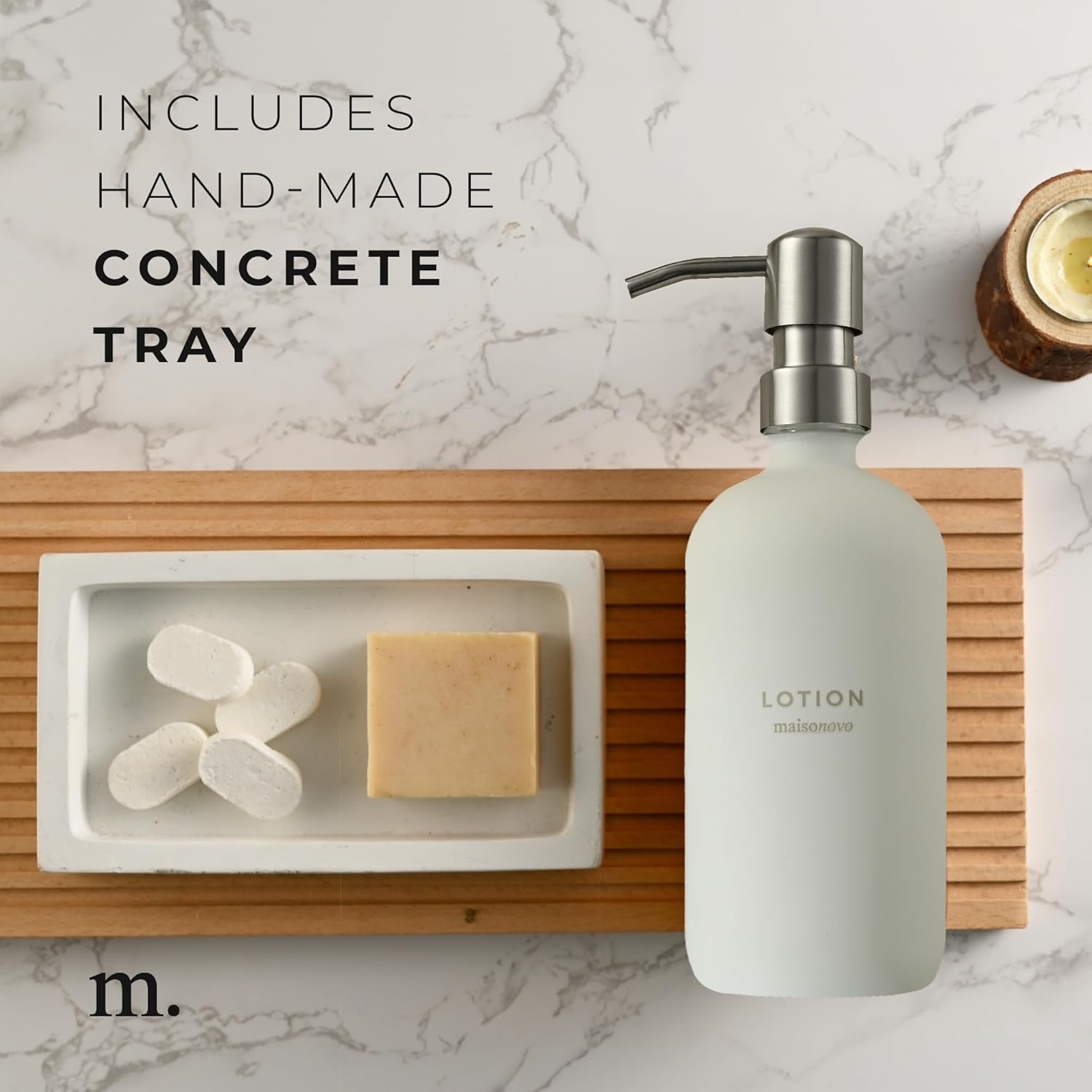 MaisoNovo Soap Dispenser 3-Piece Set | 16.9oz White Bottles with Silver Stainless Steel Pumps