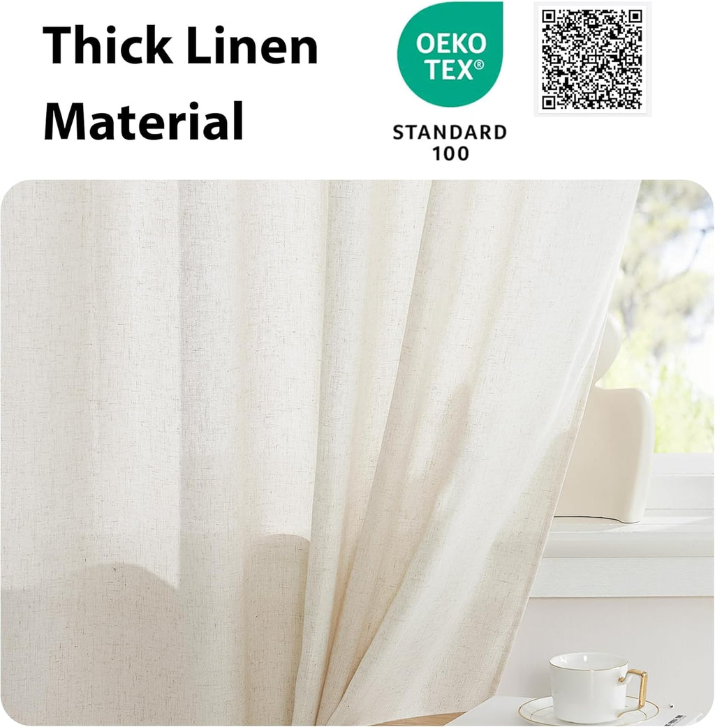 NICETOWN Natural Linen French Door Curtains Privacy Light Reducing Curtain for Glass Thermal Insulated Door Shade for Kitchen Classroom, 52 x 72 inches, 1 Panel