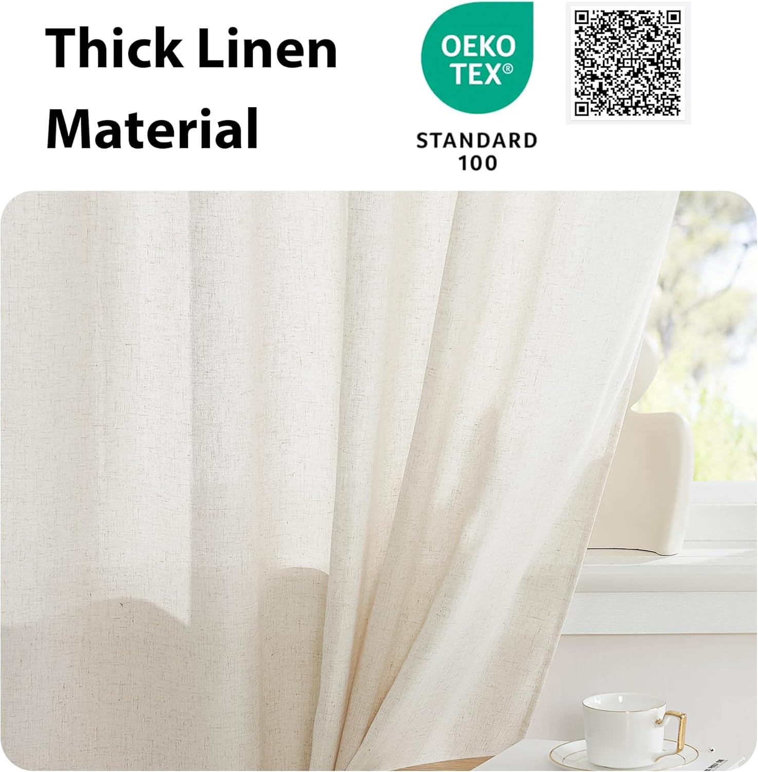 NICETOWN Door Window Curtains 80 inch Length, Farmhouse Linen Textured Front Back Door Curtains for Doorways/Entryway/Garage with Gather Tieback, 26 Inch Wide, 1 Panel, Natural