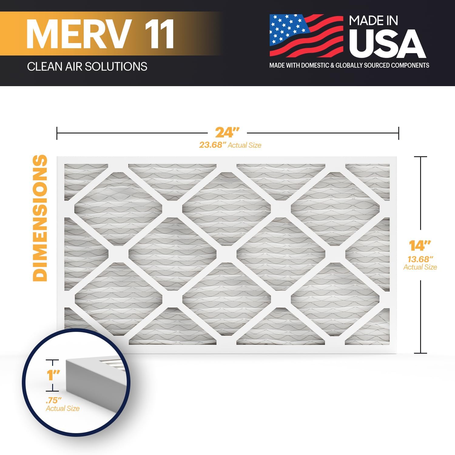 BNX TruFilter 14x24x1 Air Filter MERV 11 (12-Pack) - MADE IN USA - Allergen Defense Electrostatic Pleated Air Conditioner HVAC AC Furnace Filters for Allergies, Pet, Smoke, Allergy MPR 1200 FPR 7