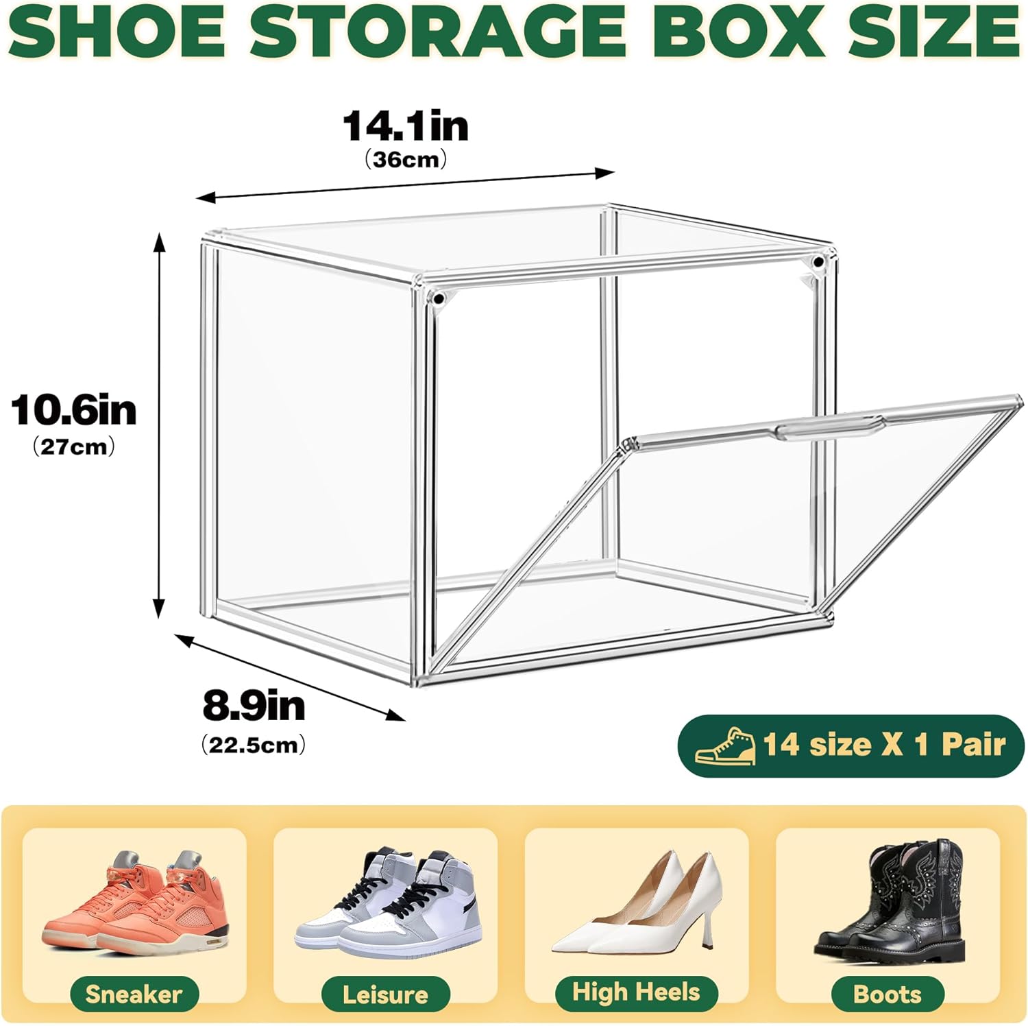 12 Pack Thicken Shoe Rack Organizer for Closet Acrylic Shoe Box with Magnetic Door Sneaker Display Case Handbag Purse Organizer, Fit up to US Size 14