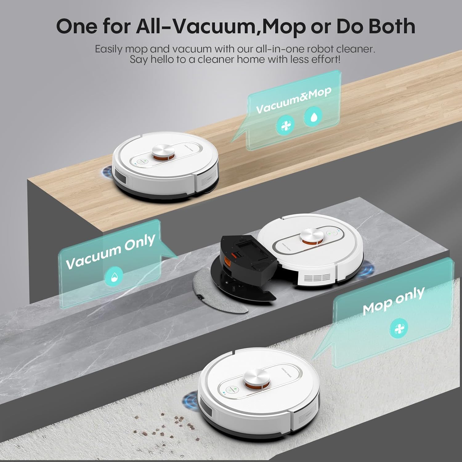 Bagotte Robot Vacuum and Mop Self Emptying, 5000Pa Suction, 60-Day Hands-Free, LiDAR Navigation, Smart Mapping, No-Go Zones, Wi-Fi/Alexa App Control for Pet Hair, Hard Floors, Carpets