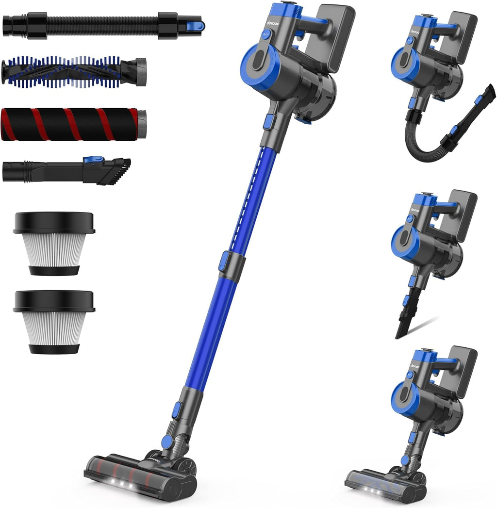 DEVOAC V90 Cordless Vacuum Cleaner, Up to 45mins Runtime, 40KPa Powerful Suction, 60dB Ultra Quiet, 6 in 1 Cordless Stick Vacuum Cleaner for Hard Floor, Carpet, Pet Hair(Blue)