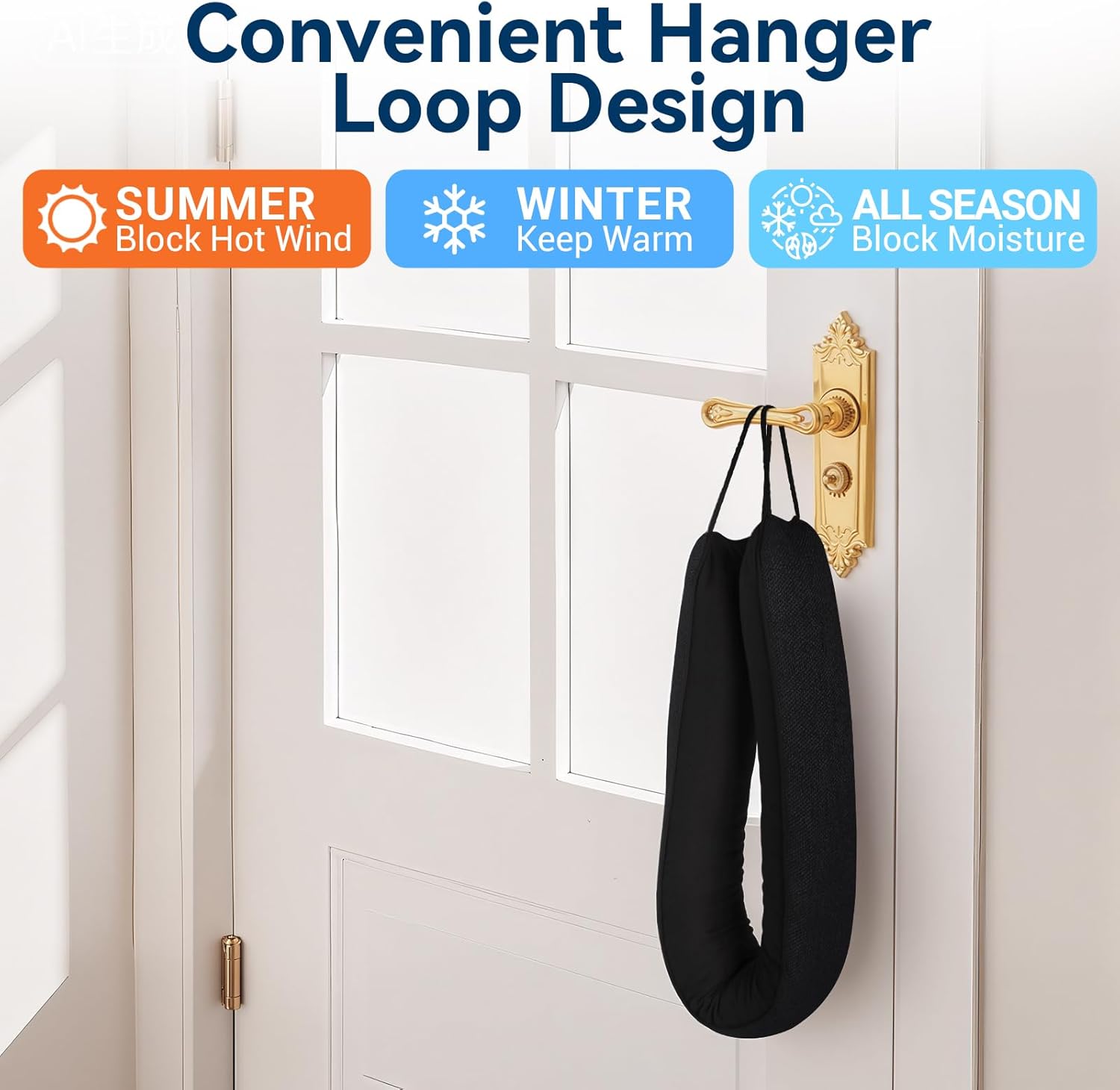 Door Draft Stopper for Bottom of Door, 36’’ Heavy Duty Under Door Draft Blocker Gap Filler, Door Seal for Noise Light Cold Air, with Adhesive Strips, Black