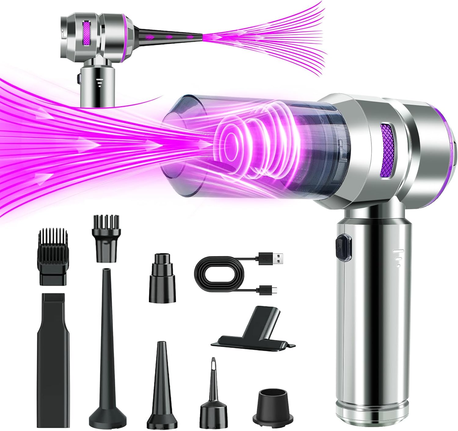 Car Vacuum Portable Cordless, 21000Pa Strong Suction Handheld Vacuum, 100W Auto Vac for Car Detailing, Home, RV Camping Use with 6000mAh Battery, Type-C Fast Charge & Blower Function