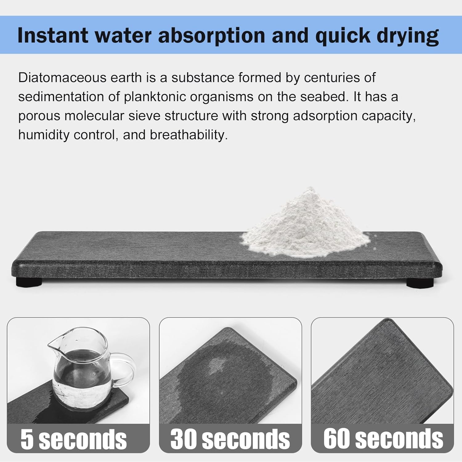 3PCS Stone Drying Tray, Water Absorbing Stone Tray for Sink, Stones Soap Trays, Fast Dry Diatomite Stones Mat,Used for Hand Soaps,Sponge,Toothbrush Holder in Bathroom Counter and Kitchen Sinks