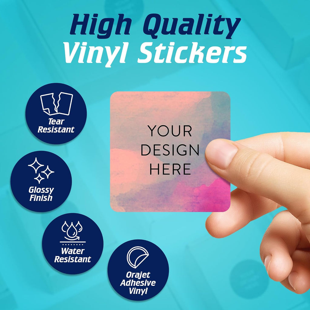 100 Custom Vinyl Stickers - Upload Your own Image, Text, Design, Logo - Personalized Logo Labels for Handmade, Packaging, Bottle, Jars, Candle, Brand Stickers (Rose, 1.5x1.5 Square)