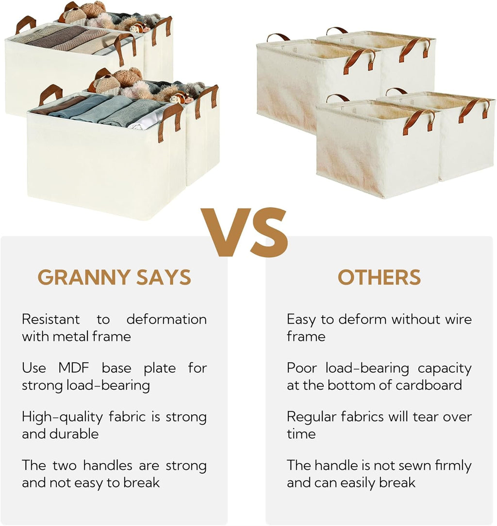 GRANNY SAYS Closet Storage Baskets, Collapsible Fabric Storage Bins with Metal Frame, Clothes Organizer Bins, Extra Large Baskets for Shelves, Ivory, 4-Pack
