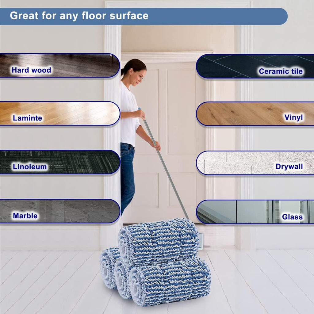 Replacement Microfiber Floor Cleaning Pads - 18''x5'' Dust Mop Refill Sweeping Pad Compatible with Bona Mop, Reusable Dry Mop Head Fits 17” to 18” Flat Mop - 4 Pack