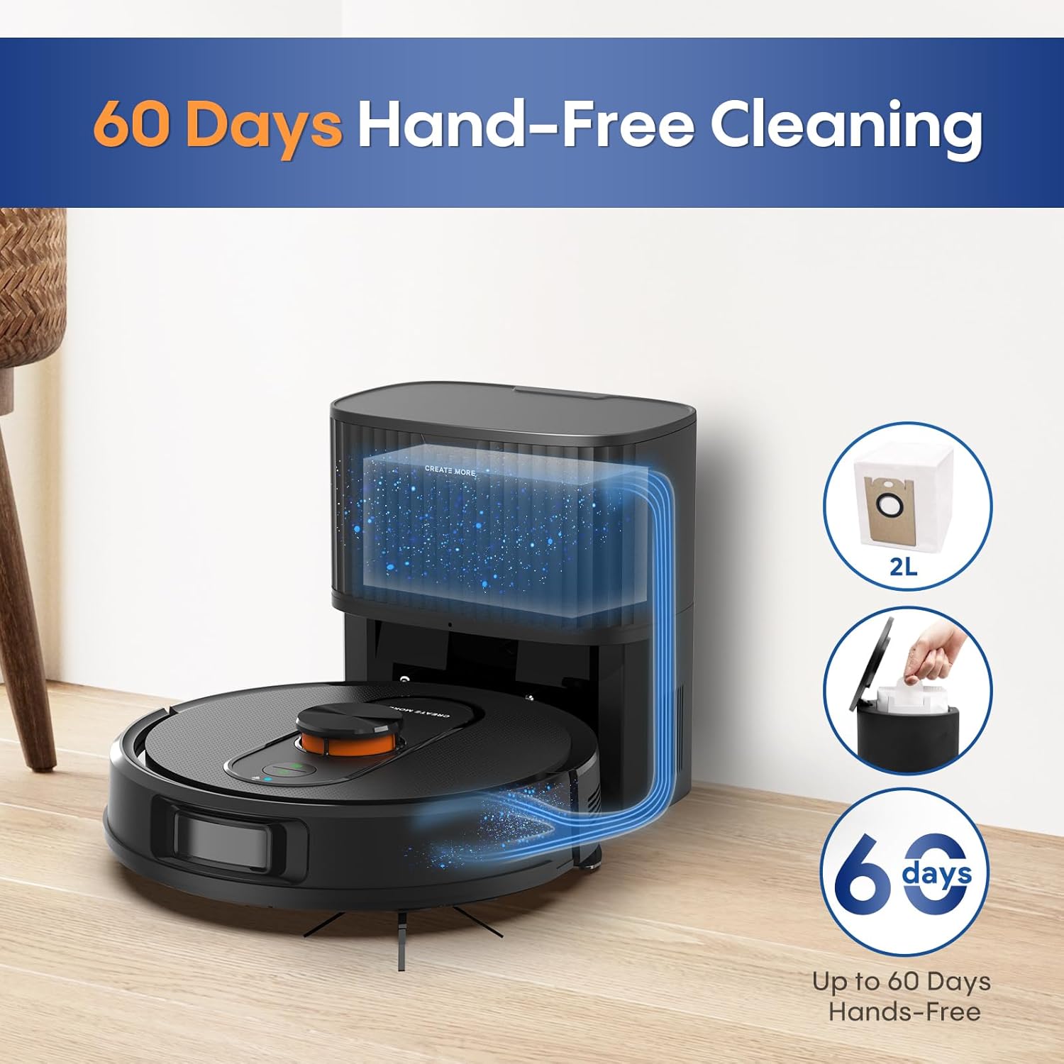 Robot Vacuum and Mop with Self-Emptying, 5000Pa Robot Vacuum Cleaner with LiDAR Navigation, Mapping,60-Day Hands-Free, Wi-Fi/App/Alexa Control, Ideal for Pet, Hard Floors, Carpet