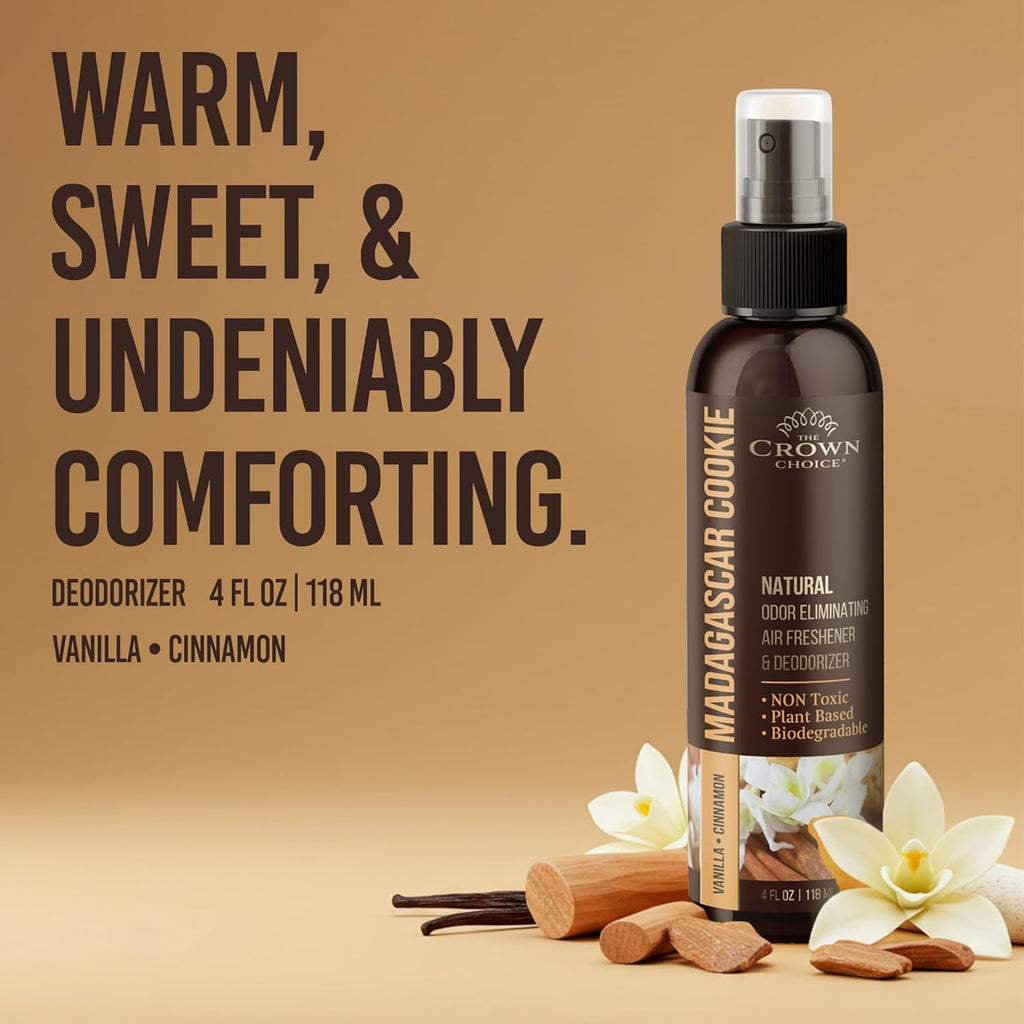 Non-Toxic Odor Eliminator, Natural Vanilla & Cinnamon Air Freshener Spray for Home, Room, Closet & Couch Deodorizer, Long Lasting Bathroom & Toilet Freshener, Safe for Kids & Pets, 2PK - 4 Oz each