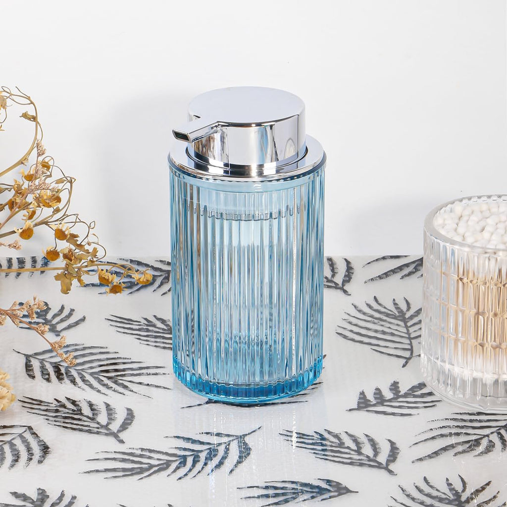 Purple Foaming Soap Dispenser, 12 Oz Glass Foaming Hand Soap Dispenser with Silver Pump, Bathroom Refillable Liquid Lotion Container Pump Ribbed Bottle for Kitchen Bathroom Decor, 1pc