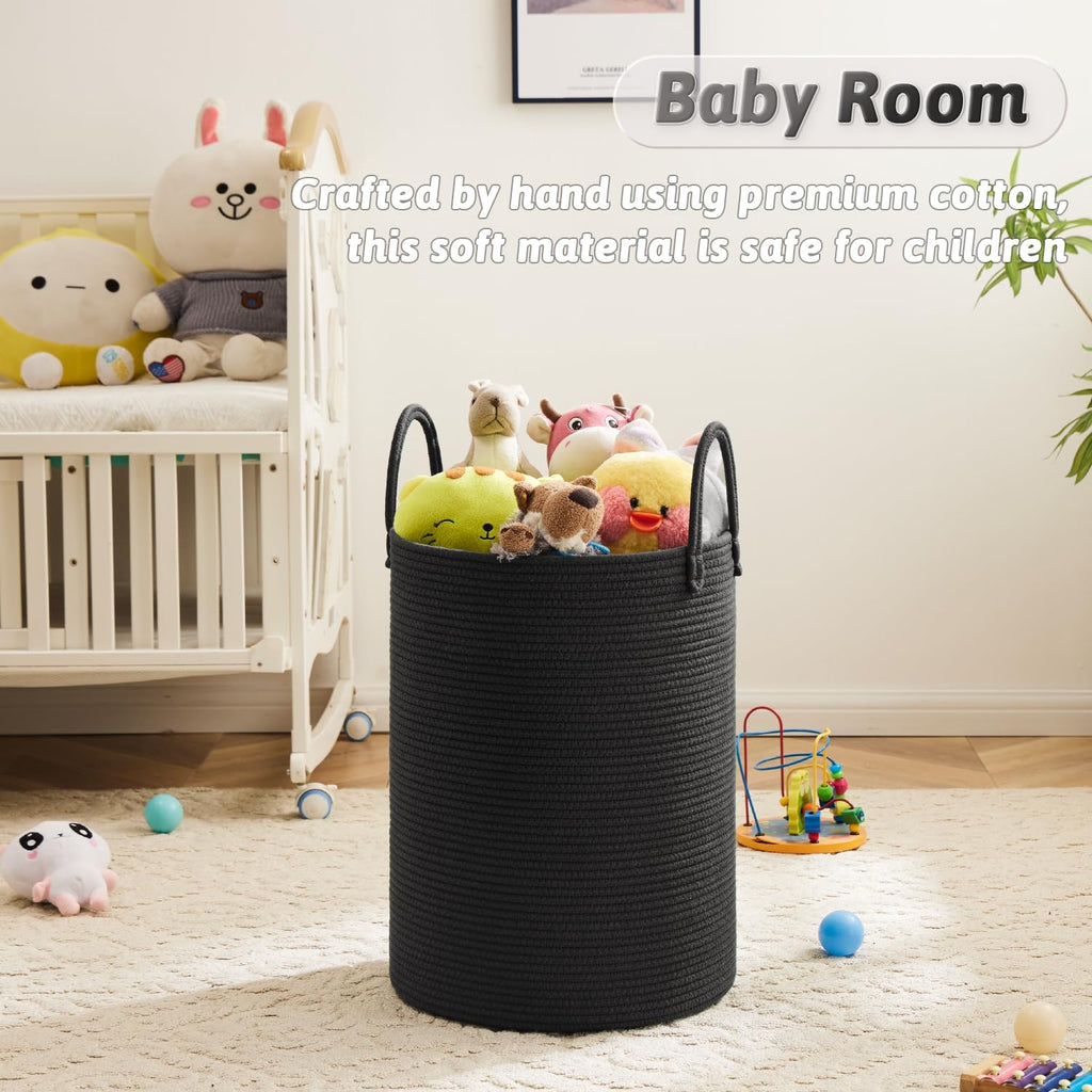 Laundry Basket,Woven Cotton Rope Laundry Hamper,100L for Decorative Storage of Dirty Clothes,Toys and Blankets in Bathroom,Baby Room and Living Room