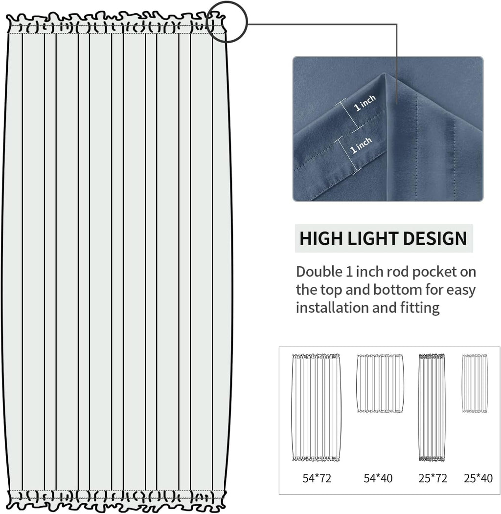 DWCN French Door Curtains – Rod Pocket Thermal Blackout Curtain for Window/Patio Doors/Doorways/Classroom/Kitchen for Privacy, 54W by 40L Inches, 1 Panel with Tieback, Dusty Blue