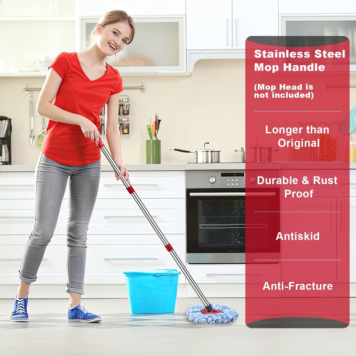 Spin Mop Replacement Handle - 4 Section Mop or Broom Handle/Stick Compatible with O Cedar Spin Mop Refills and Brooms, 30" to 59", American Threaded Joint End (Mop Head Not Included)