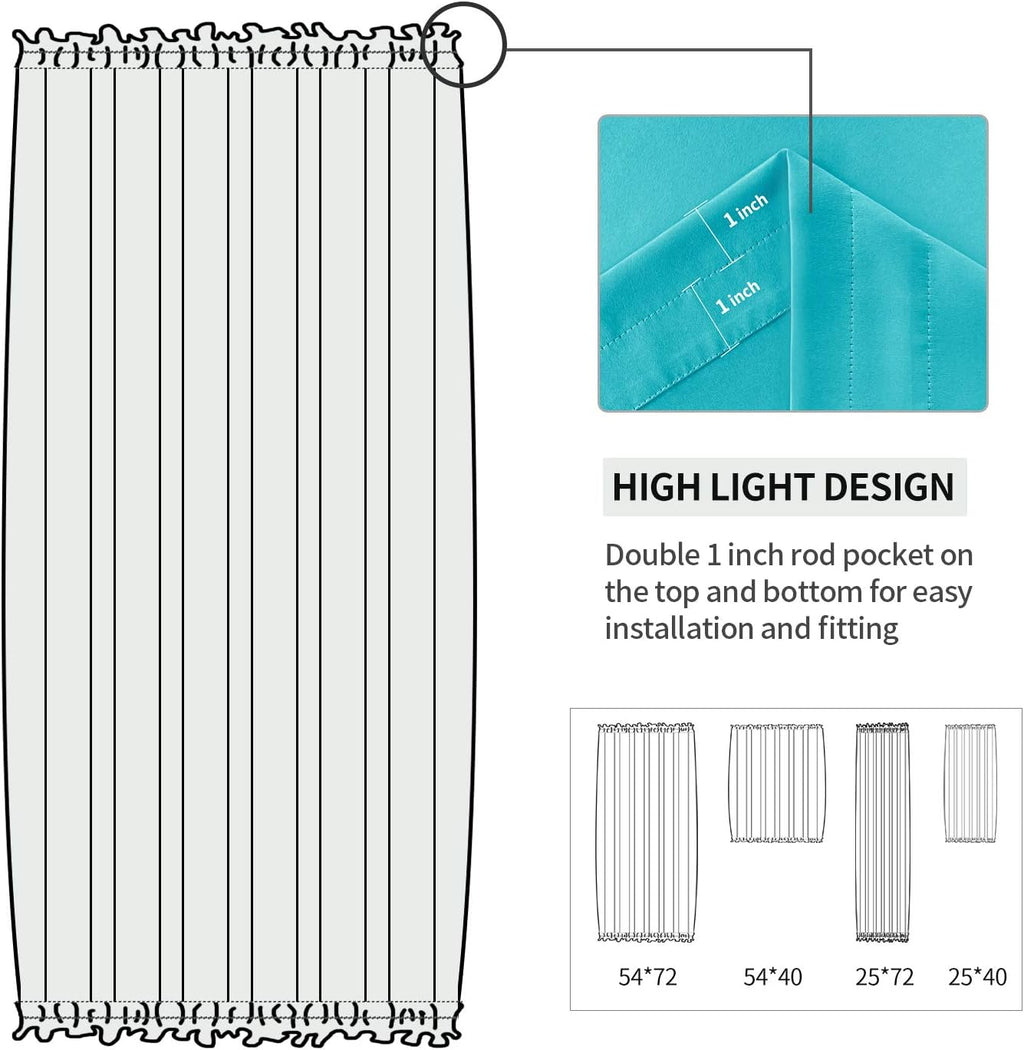DWCN French Door Curtains – Rod Pocket Thermal Blackout Curtain for Doors with Glass Window, Kitchen and Patio Doors for Privacy, 23 X 72 Inch Length, 1 Curtain Panel with Tieback, Turquoise