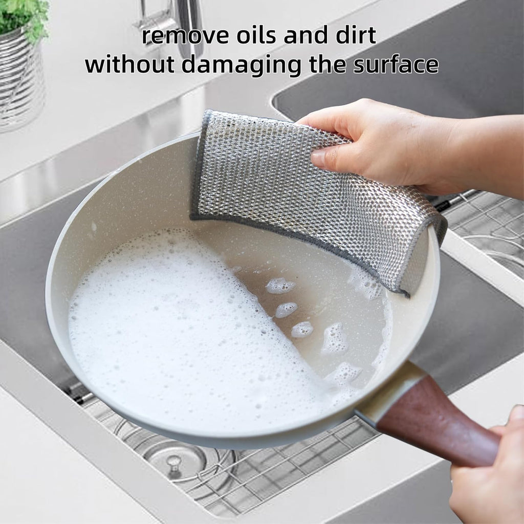 Multipurpose Wire Miracle Cleaning Cloths, Magnifying Wire Dishwashing Rags for Wet and Dry Mesh Microfiber Cleaning Cloth for Metal, Kitchen, Dishes