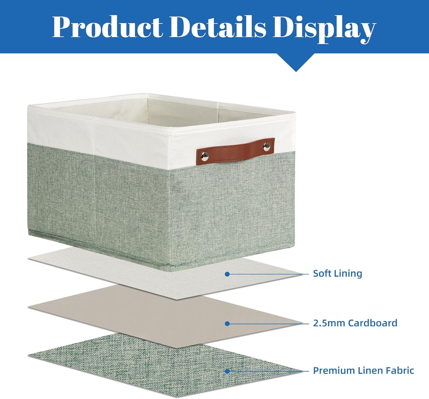 Temary Storage Bins Storage Baskets 4Pack Fabric Storage Bins for Shelves with Dual Leather Handles Canvas Storage Boxes for Organizing Home, Shelf, Closet (White&Green)