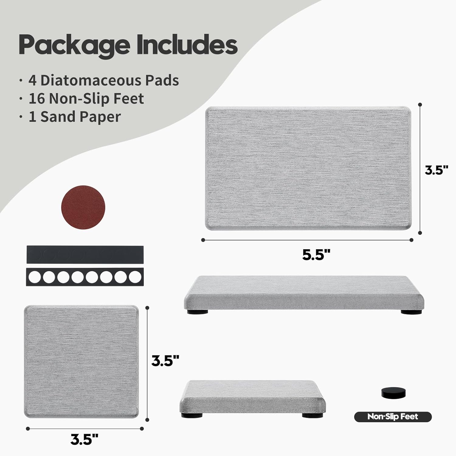 4PCS Bathroom Sink Vanity Trays, Diatomaceous Earth Quick Stone Drying Mat Kitchen Counter Dish Soap Dispenser Sponge Holder, Water Absorbing Caddy Organizer for Bottle & Cup, Light Gray