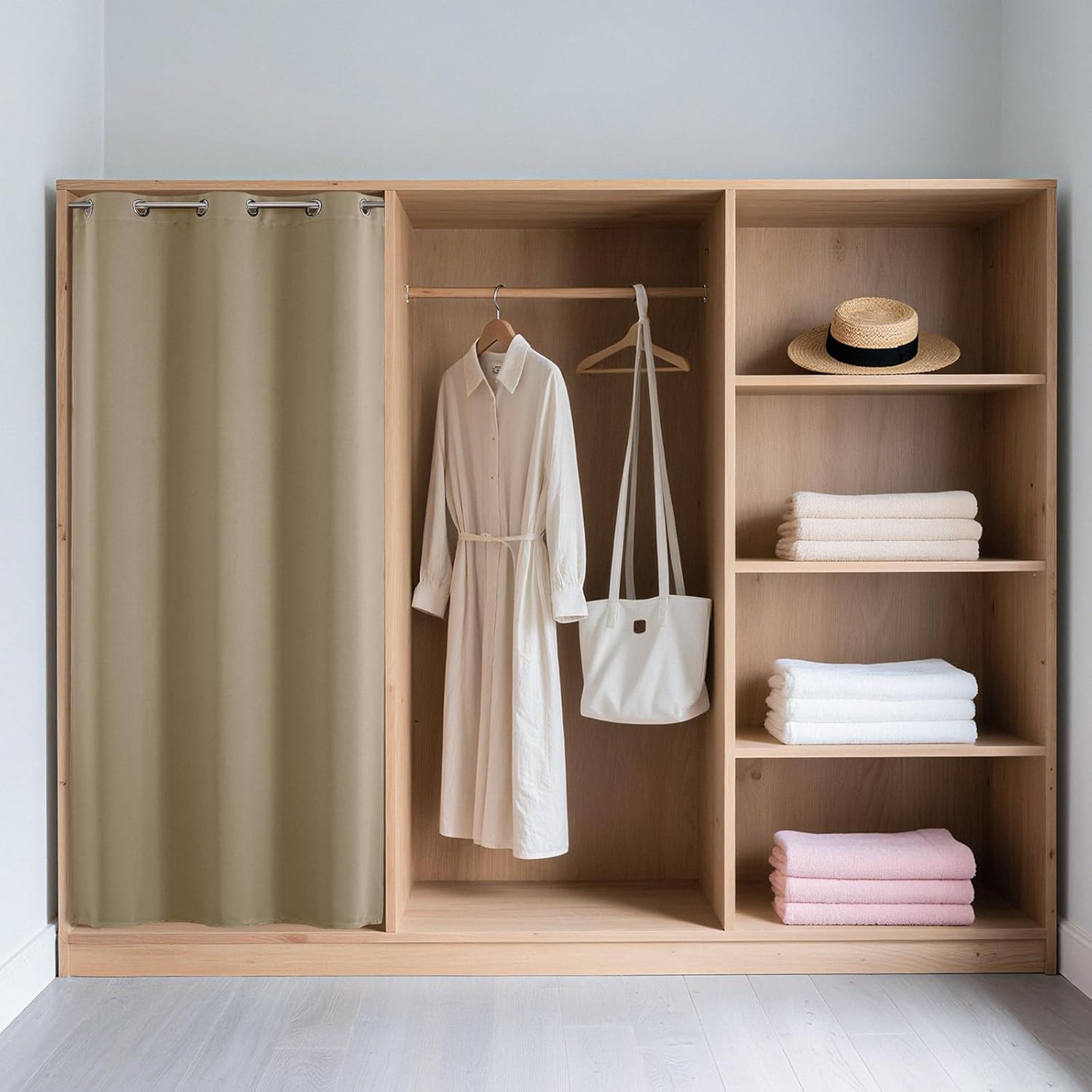 Joydeco Blackout Door Curtain for Doorway Privacy 84 Inches Long, Grommet Closet Curtain for Open Closet, Room Divider for Bedroom Living Room (Light Beige, 52Wx84L, 1 Panel)