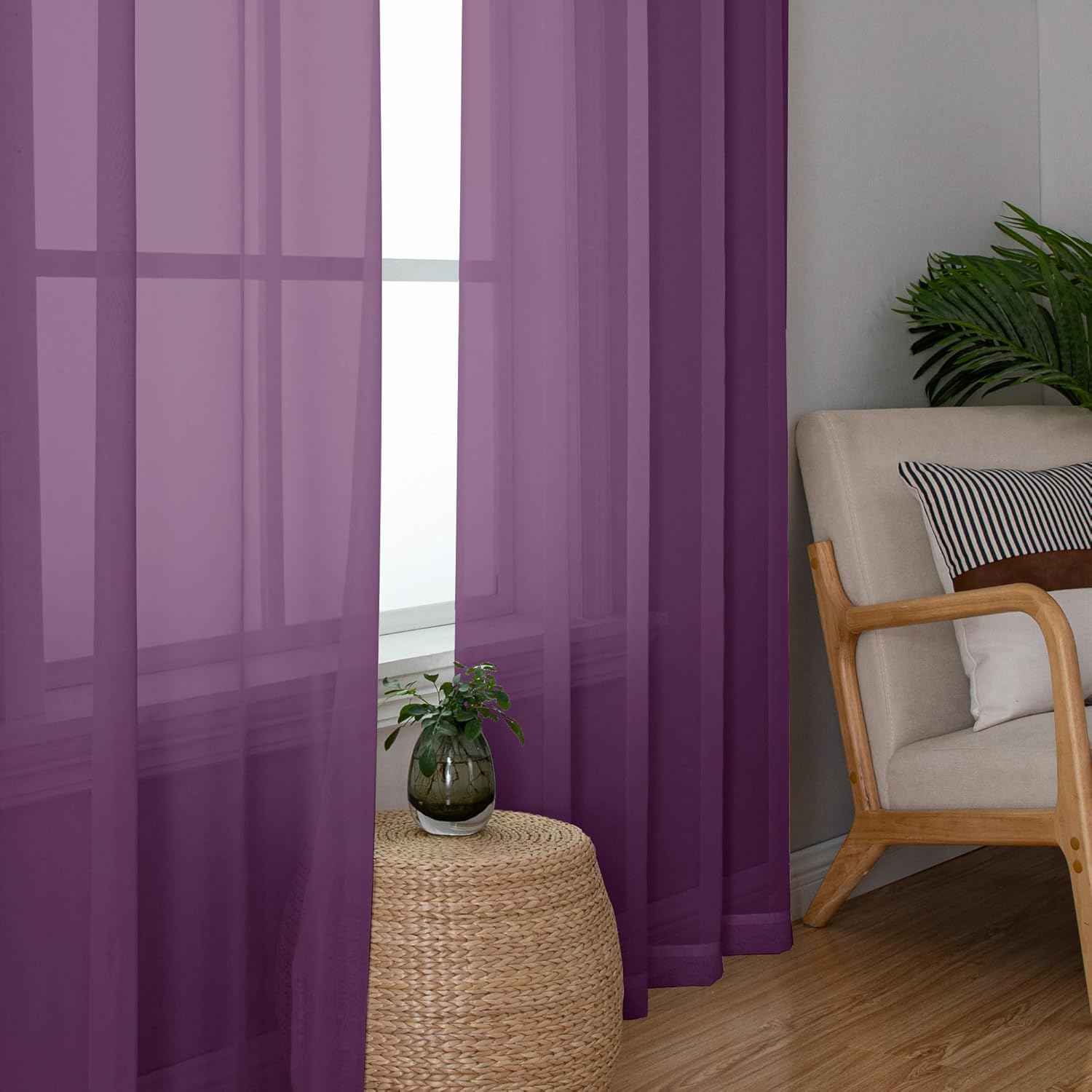 Chyhomenyc Plum Sheer Curtains 96 inches Long 2 Panels, Light Filtering Soft Airy Solid Elegant Voile Window Treatment Drapes for Bedroom Living Room Wedding Party Decor, 42 Wx96 L, 8FT L