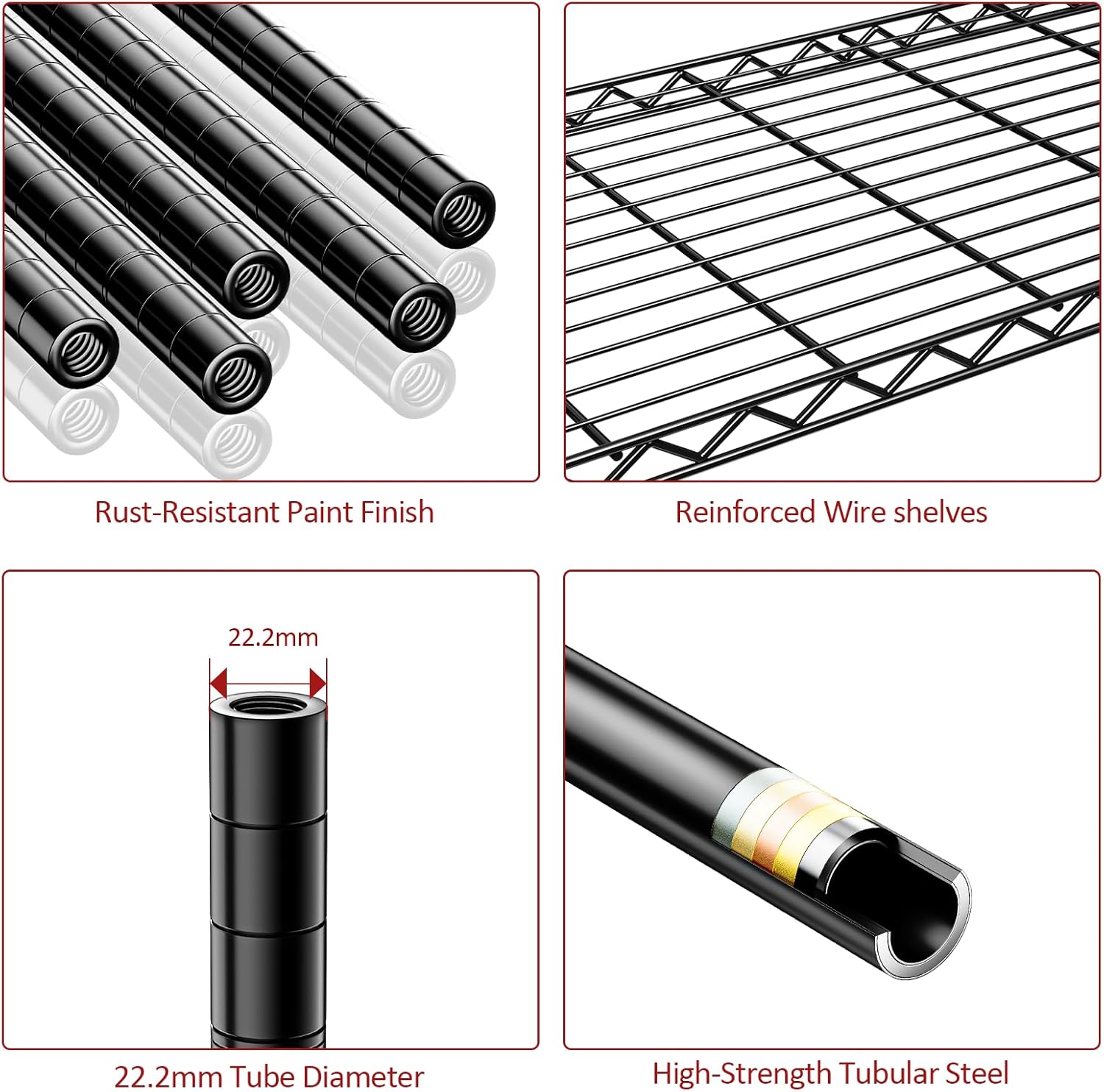 IZEUK 5-Tier Storage Shelving Unit with Wheels, Adjustable Heavy Duty Steel Wire Rack Organizer (Black, 17.7" D x 47.2" W x 76.7" H, 1750 lbs Capacity) for Garage, Kitchen, Office, Laundry, Basement