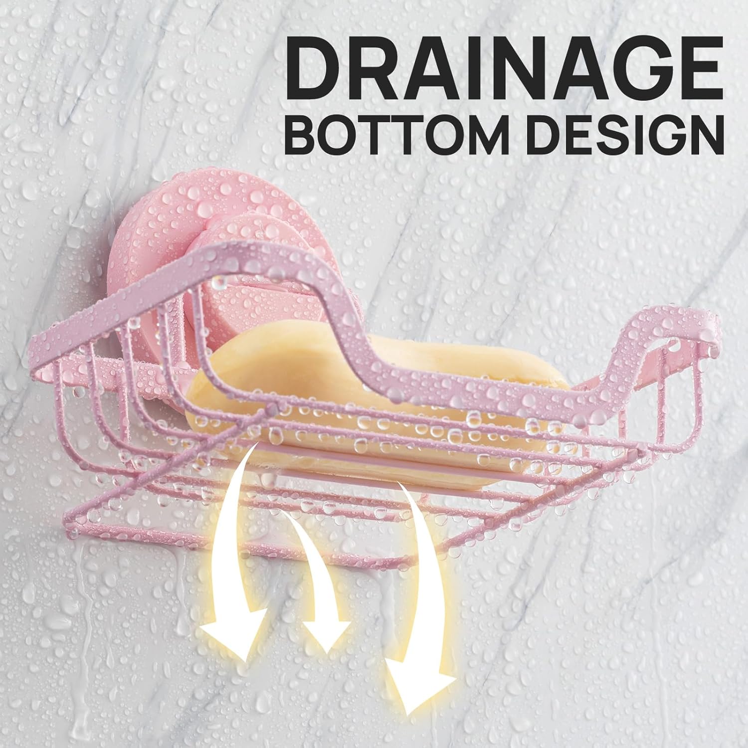 LEVERLOC Soap Dish, Soap Bar Holder for Shower Suction Cup Wall Mounted, Stainless Steel No-Drilling Removable Waterproof Sponge Holder for Bathroom Bathtub Kitchen Sink, Keep Dry, Pink