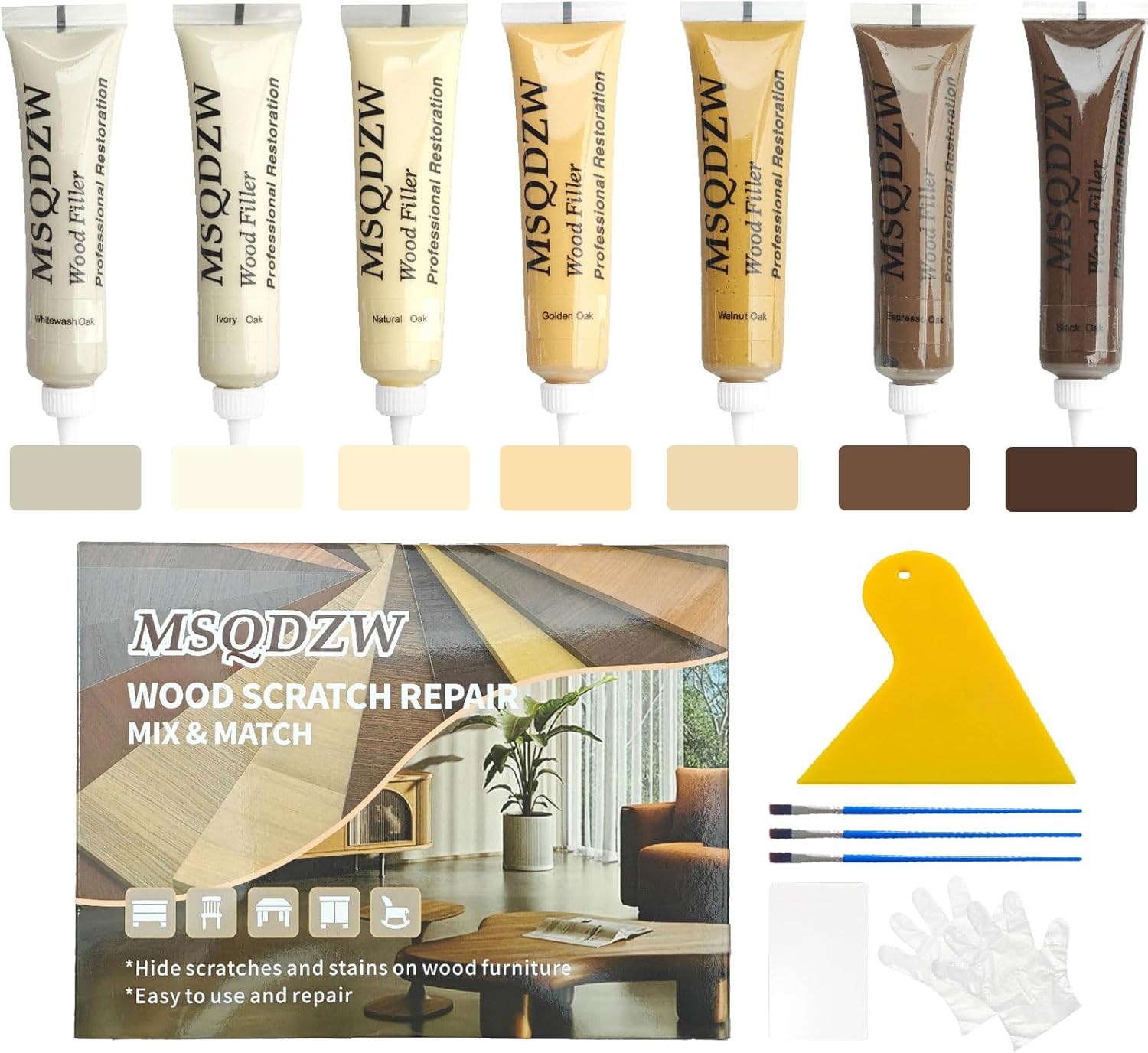 Wood Repair Kit, 13Pcs Wood Filler Repair kit, Wood Scratch Repair for Wooden Furniture, Floor, Table, Door, Cabinet Discoloration, Wood Touch Up Fillers, Wood Stain Paint, Oak