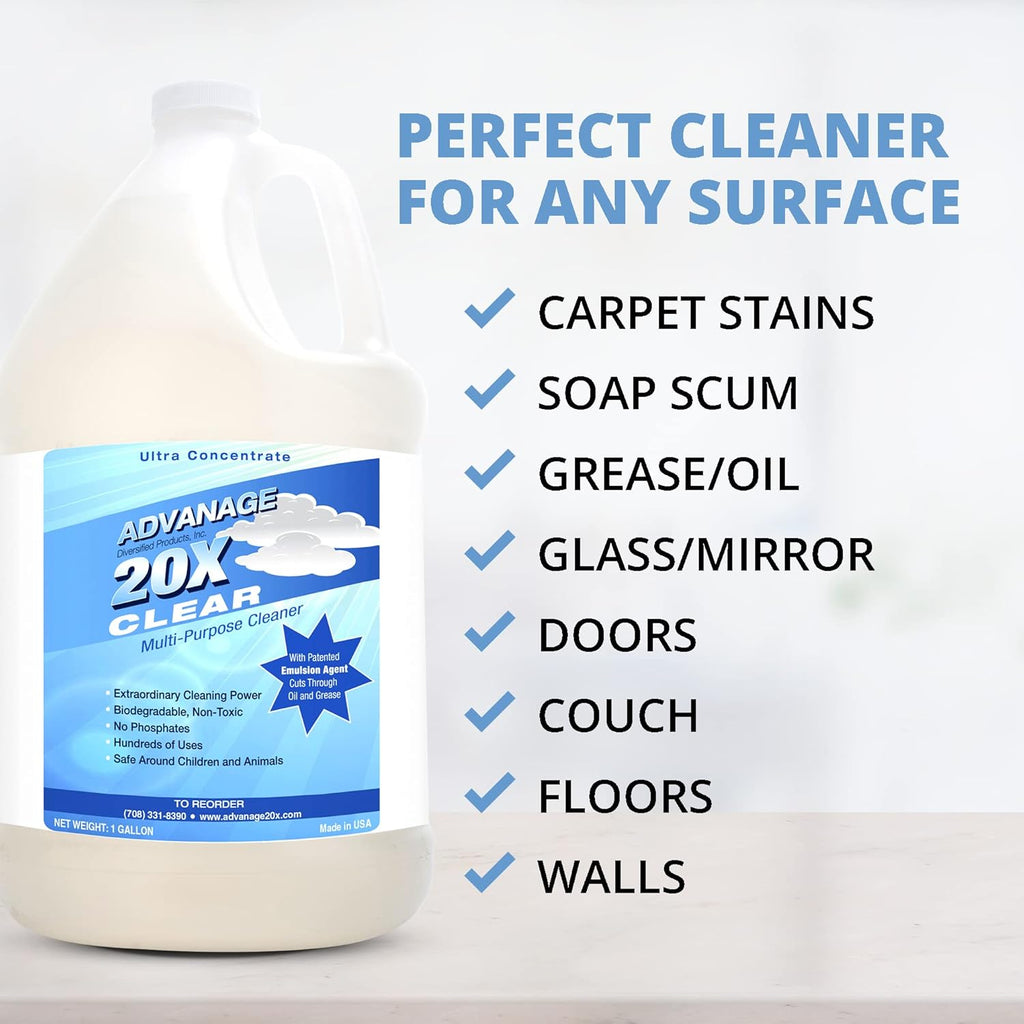 All Purpose Cleaner Concentrate - Advanage 20X The Wonder Cleaner Unscented for All Surfaces Around Bathroom, Kitchen, Oil and Grease | Multi Purpose Cleaner for Household Cleaning Solution, 128 Fl Oz