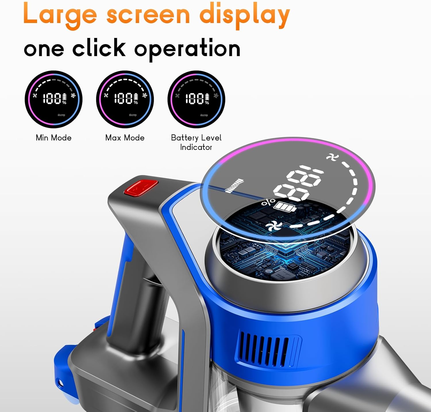 Cordless Vacuum Cleaner, 45Kpa Vacuum Cleaner for Home, 45Mins Stick Vacuums with Battery Display, Anti-Tangle &Wall Mount Charging, 8 in 1 Lightweight Vacuum for Hard floor Carpets Pet Hair, Y501