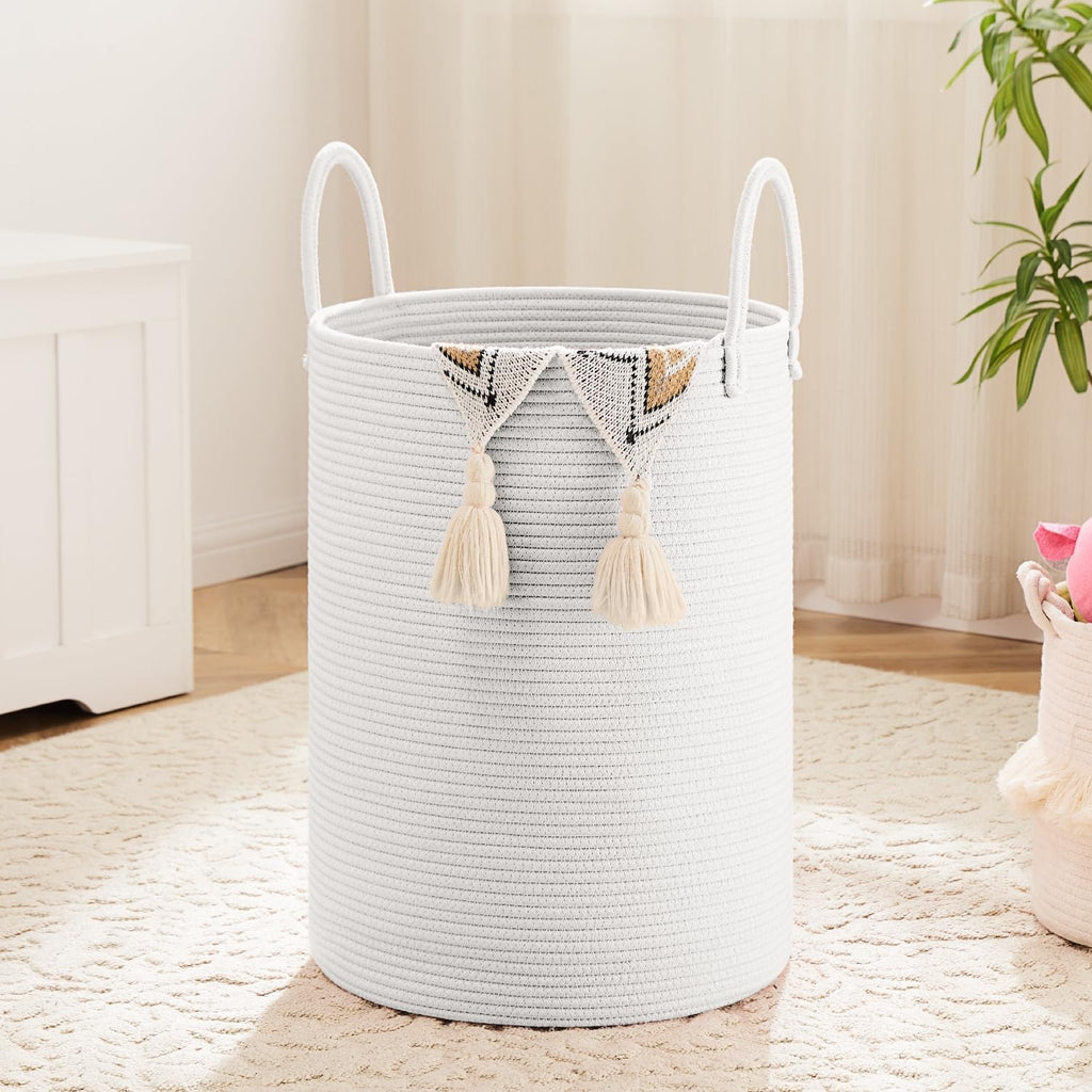 Laundry Basket,Woven Cotton Rope Laundry Hamper,60L for Decorative Storage of Dirty Clothes,Toys and Blankets in Bathroom,Baby Room and Living Room