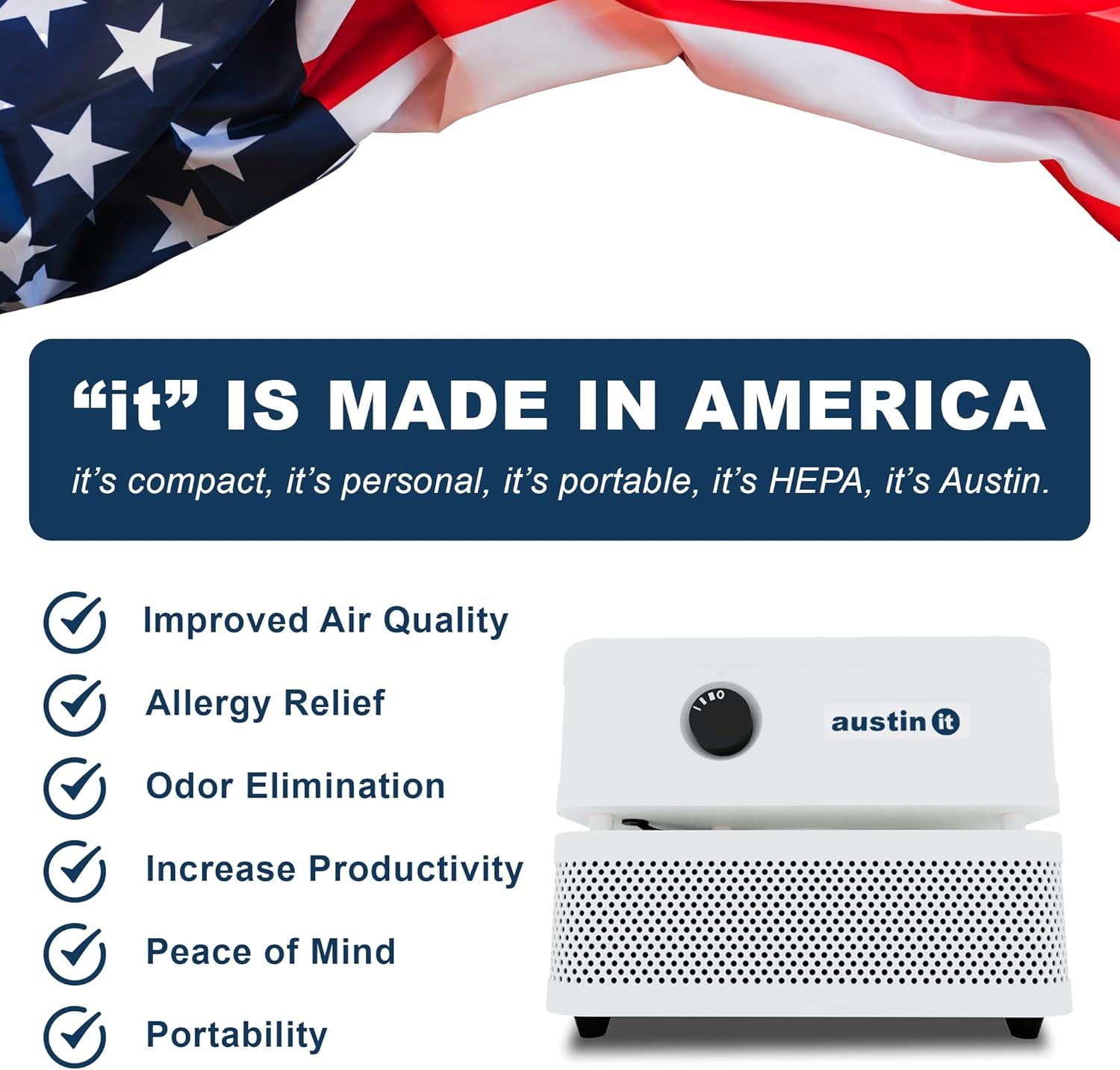 Austin Air it Personal Air Purifier - Sleek Allergy Air Purifier for Office & Room - Capturesf Particles Bedroom Purifier Air Filter - Stylish Tabletop Purifier for Dust, Model C100C1
