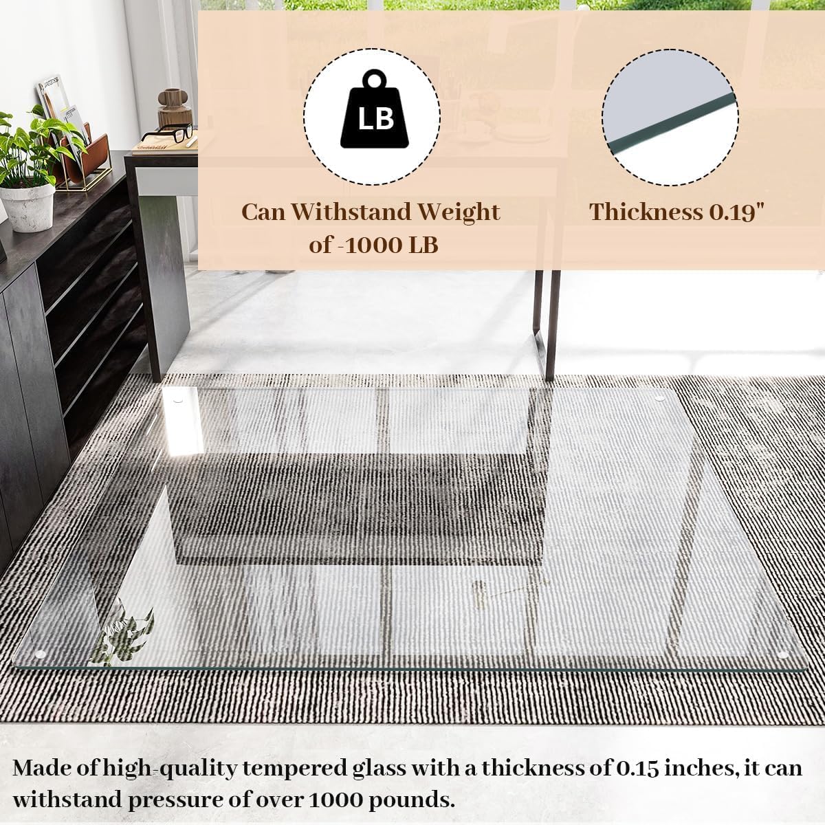 [Tempered Glass] 48" x 72" Glass Chair Mat, 1/5" Thick Office Chair Mat for Carpet or Hardwood Floor, Heavy Duty Hard Chair Mats with Round Corner and Polished Edge, Carpeted Floor Protector