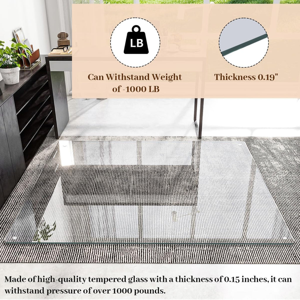 [Tempered Glass] 48" x 48" Glass Chair Mat, 1/5" Thick Office Chair Mat for Carpet or Hardwood Floor, Heavy Duty Hard Chair Mats with Round Corner and Polished Edge, Carpeted Floor Protector