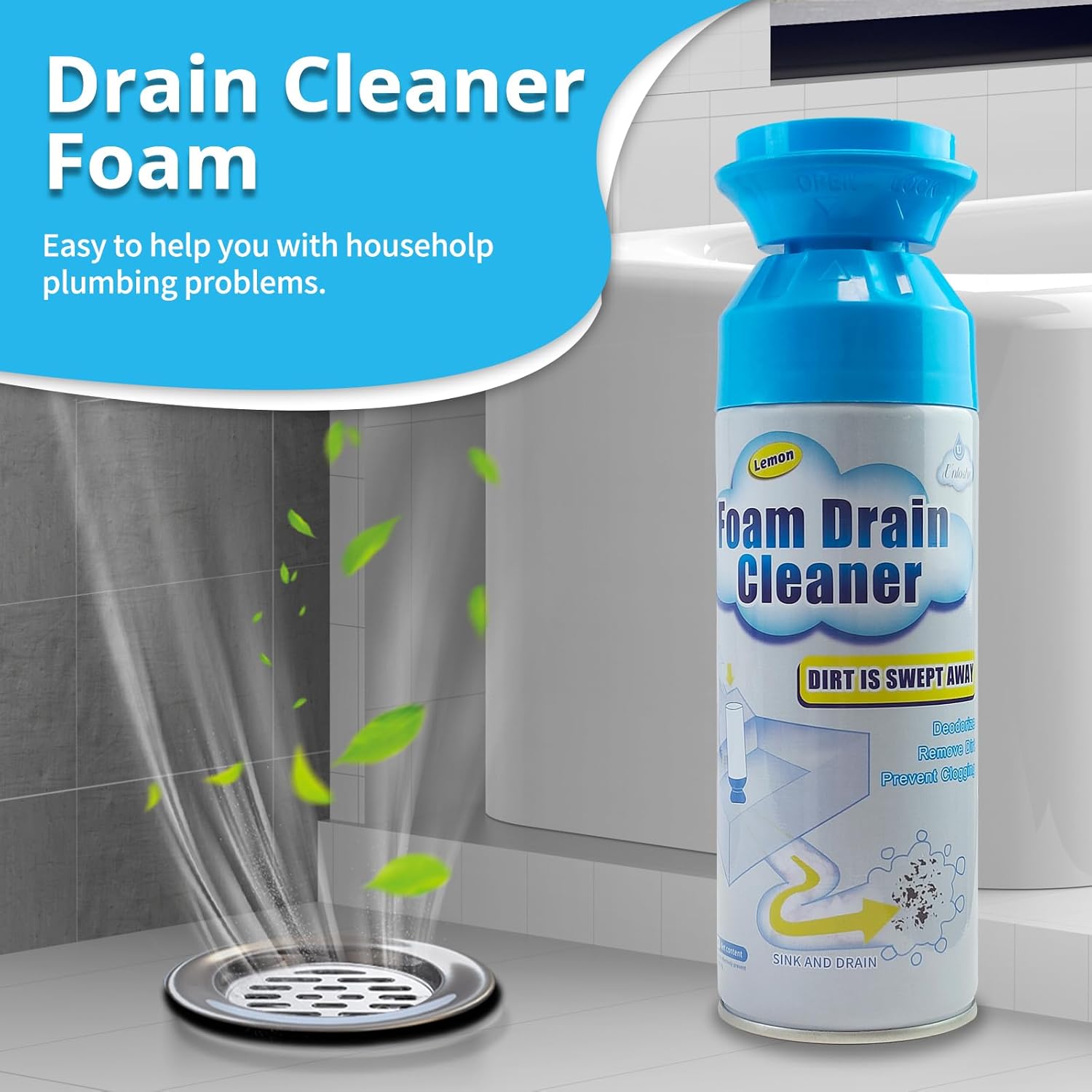 Drain Cleaner, Foaming Drain Cleaner and Deodorizer, Sink Cleaning Foam, Drains Clog Remover for Kitchen Bathroom Drains, Sinks, Tubs (2PCS)