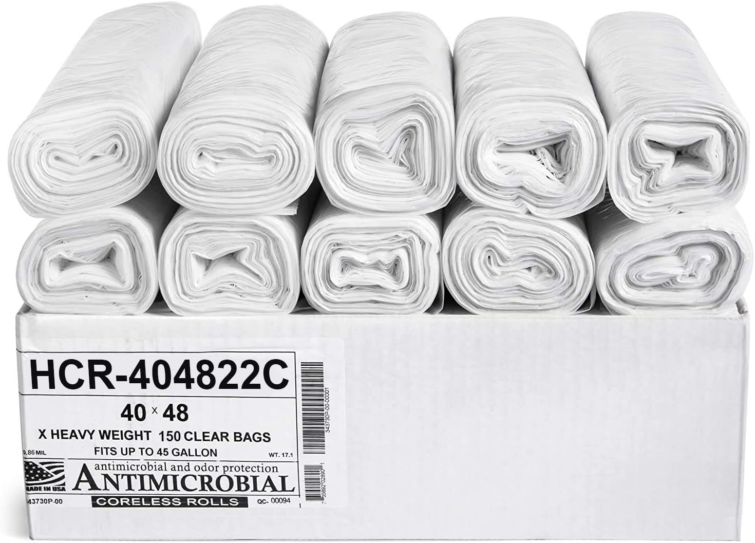 Aluf Plastics High Density Trash Bags, 45 Gallon, 150 Count, 22 Micron (eq), 40" x 48", Clear, for Bathroom, Office, Industrial, Commercial, Janitorial, Municipal, Recycling