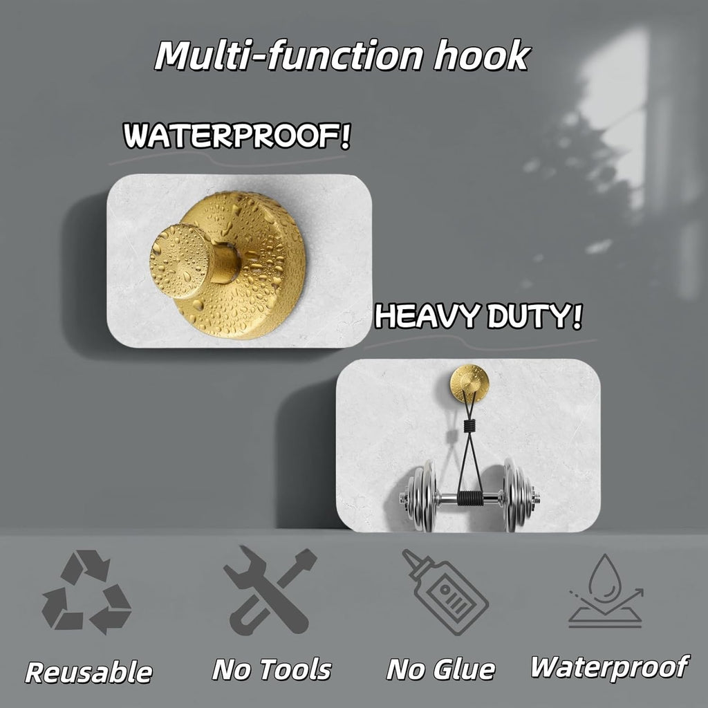 2025 Upgraded Stainless Steel Heavy Duty Suction Cup Hooks for Shower Bathroom Accessories Removable Hook for Glass Window Door Wall Hooks for Hanging Towels Robes Wreaths (Pack of 2, Gold)