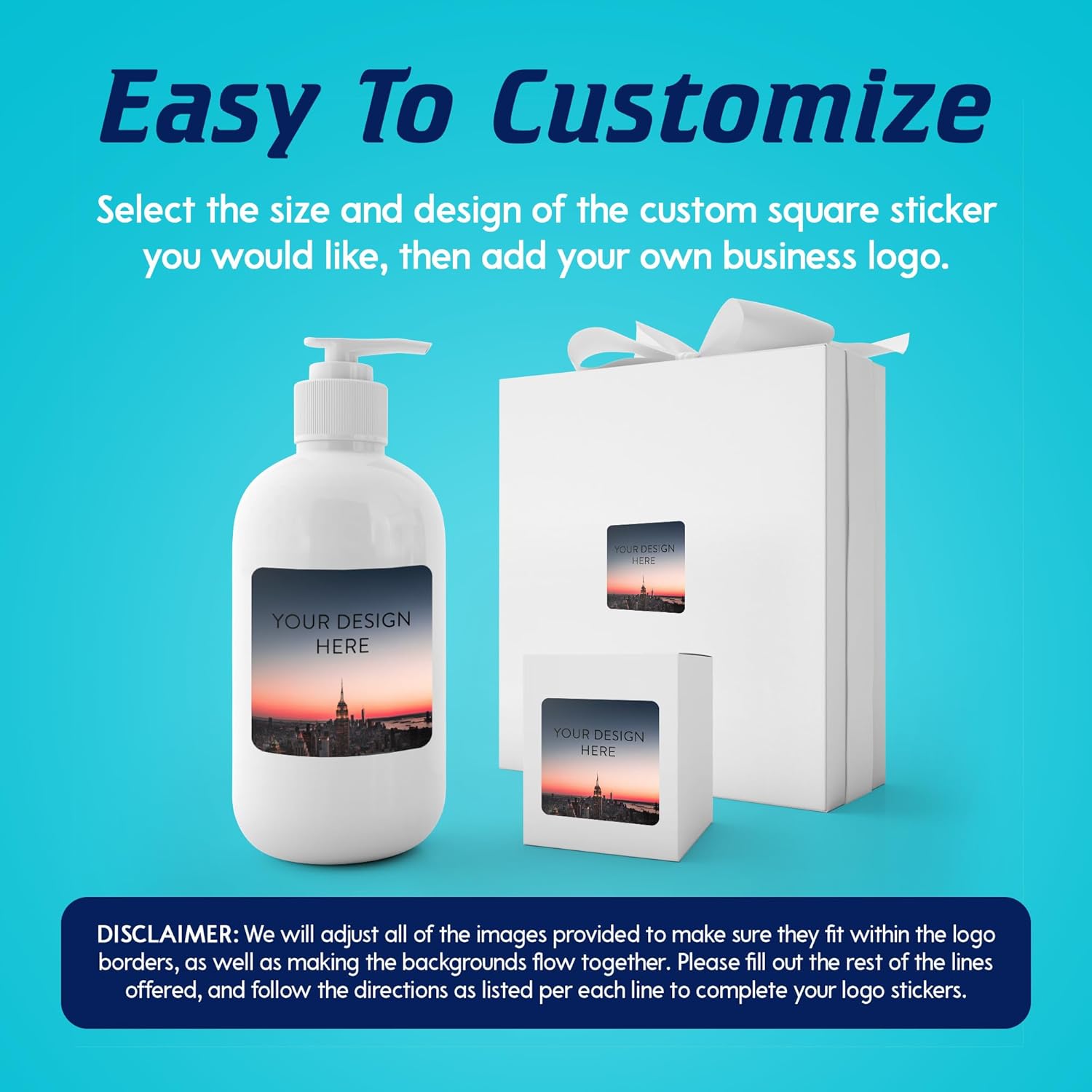 100 Custom Vinyl Stickers - Upload Your own Image, Text, Design, Logo - Personalized Logo Labels for Handmade, Packaging, Bottle, Jars, Candle, Brand Stickers (City, 2x2 Square)