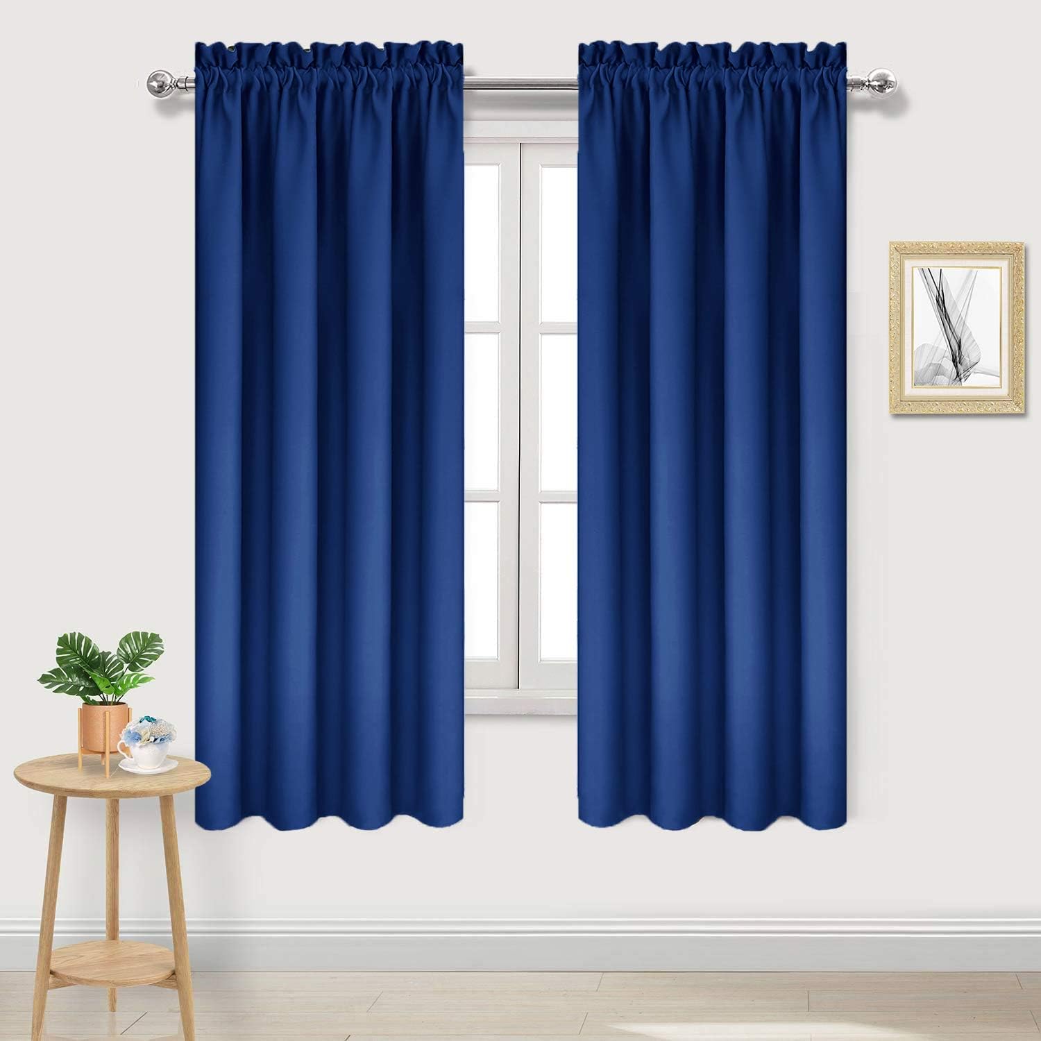 DWCN Blackout Curtains Room Darkening Thermal Insulated Bedroom Curtains Window Curtain Panels, 38 x 63 inches Long, Set of 2 Classic Blue Rod Pocket Drapes