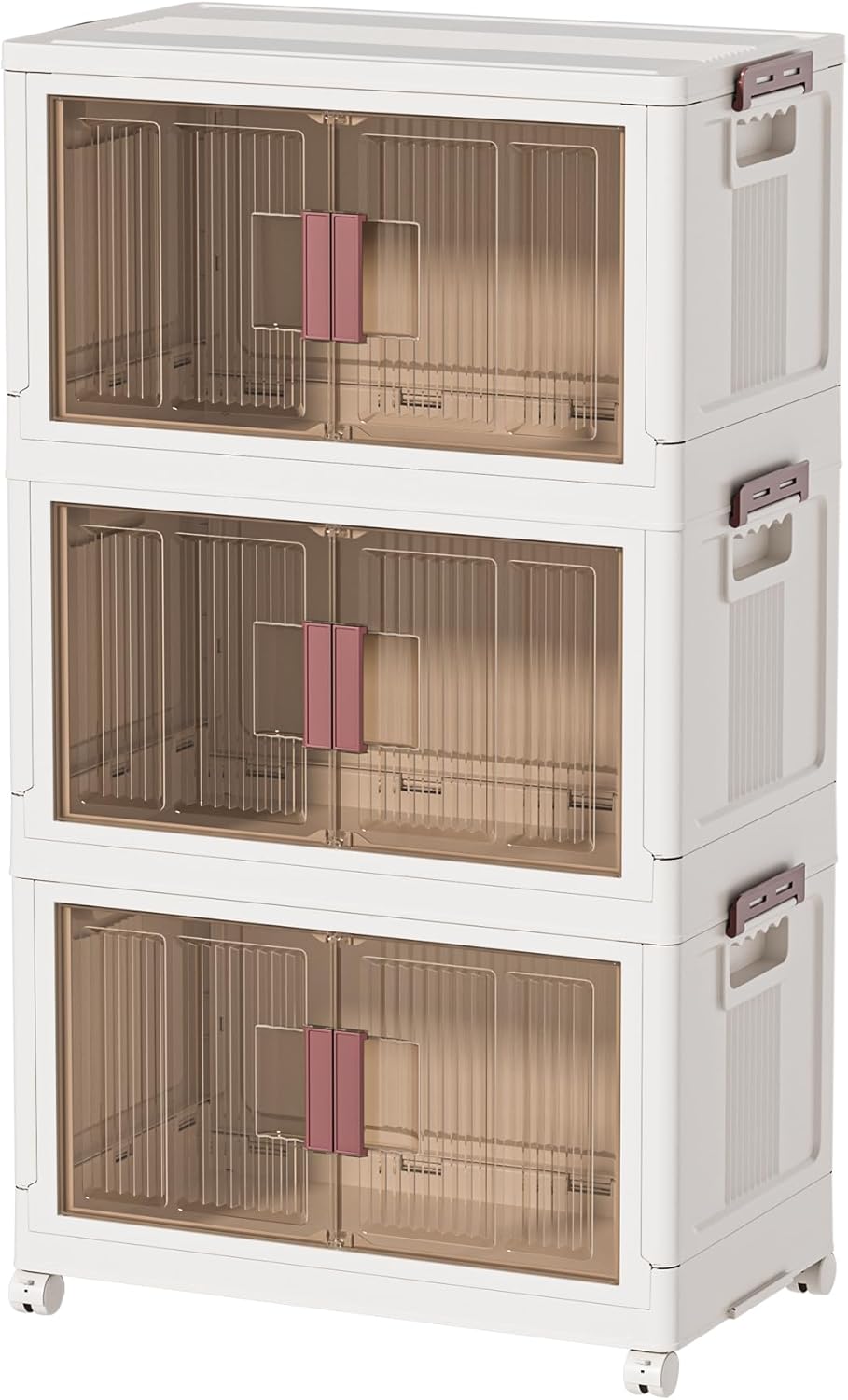 45GAL/180QT 3 Tier Large Stackable Storage Bins with Lids and Wheels, Collapsible Storage Bins Plastic with Doors, Suitable for Clothes, Closet, Home and Office