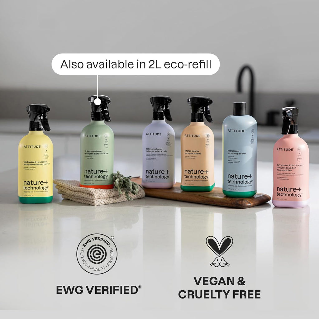 ATTITUDE Kitchen Cleaner Spray, Natural Origin Ingredients, EWG Verified, Cleans and Degreases, Streak-Less, Lavender & Rosemary, 26 Fl Oz