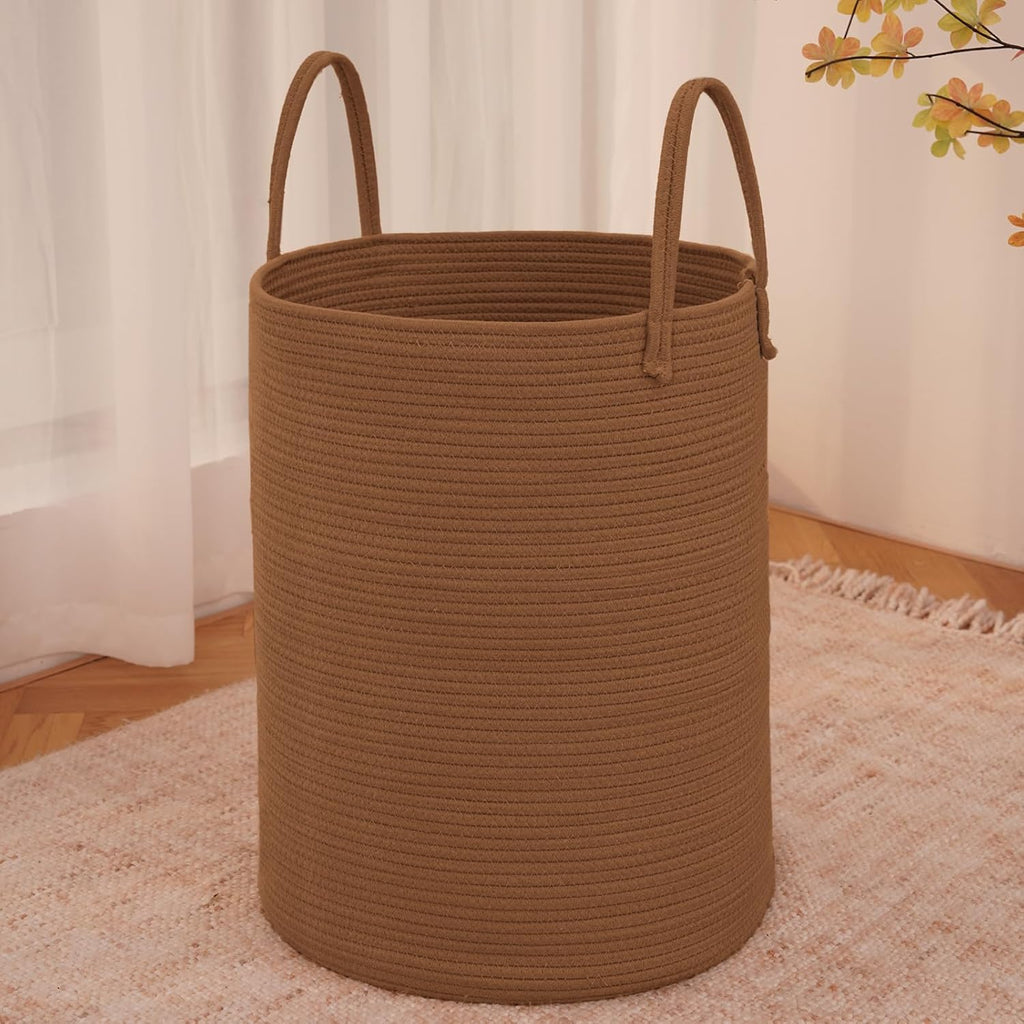 Large Woven Laundry Basket Hamper,80L Cotton Rope Storage Bin for Blankets,Toys and Clothes,Decorative Tall Nursery Hamper for Living Room,Baby Nursery,Bathroom and Bedroom,Golden Jute