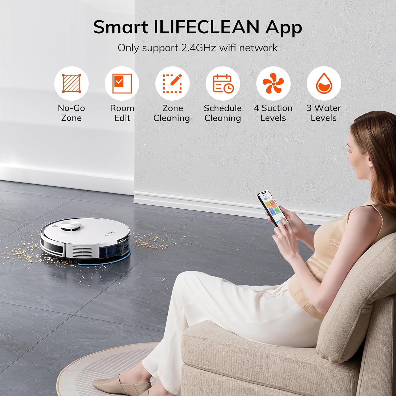 ILIFE A30 Pro Robot Vacuum and Mop, Self Emptying Station for 60 Days, 5000Pa Suction, LiDAR Navigation, No-Go Zones, 2.4G WiFi/App/Alexa/Remote Control, Roller Brush for Carpet, Hard Floors, 110V