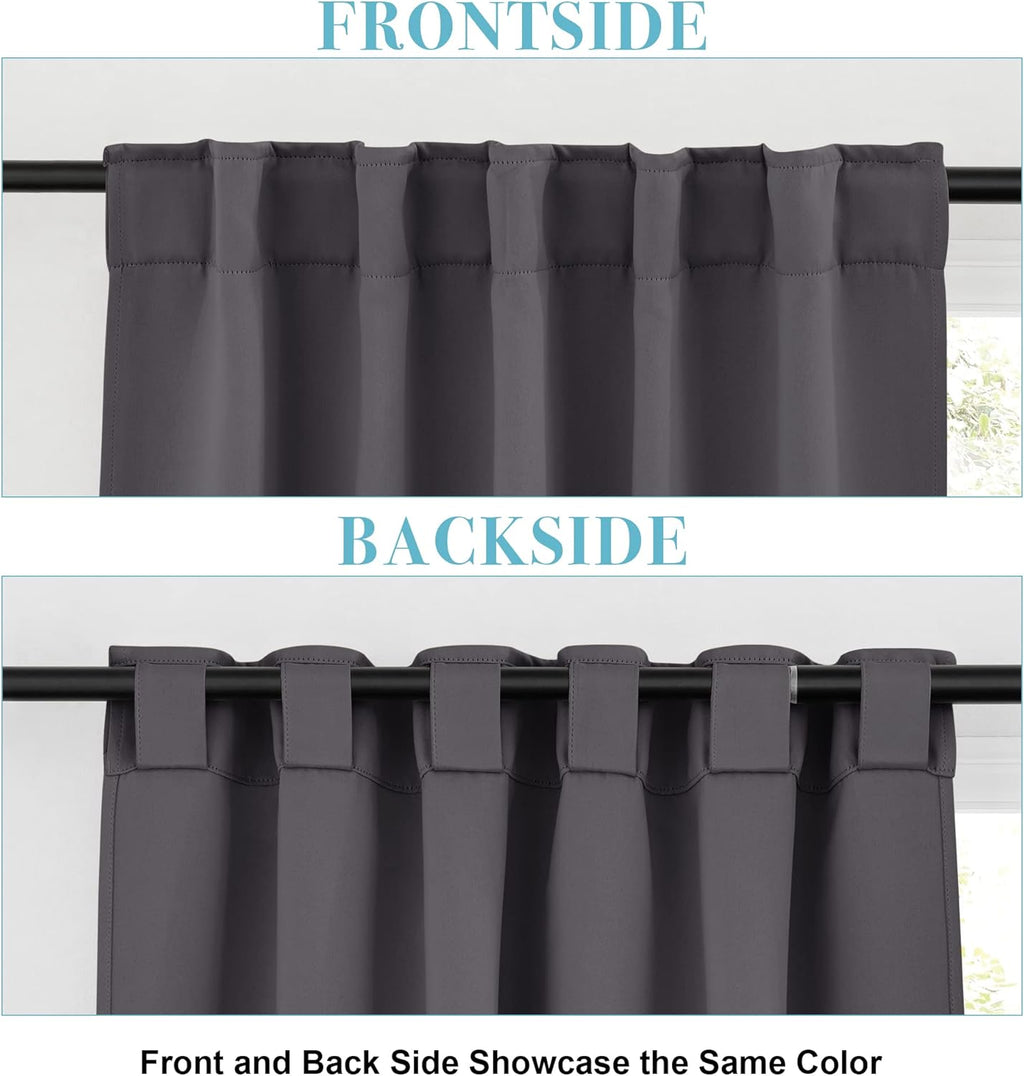 RYB HOME Blackout Curtains for Living Room, Back Tab & Rod Pocket Top Insulating Window Decor for Bedroom Dining Classroom Home Office, W 62 x L 63, Grey, 2 Panels