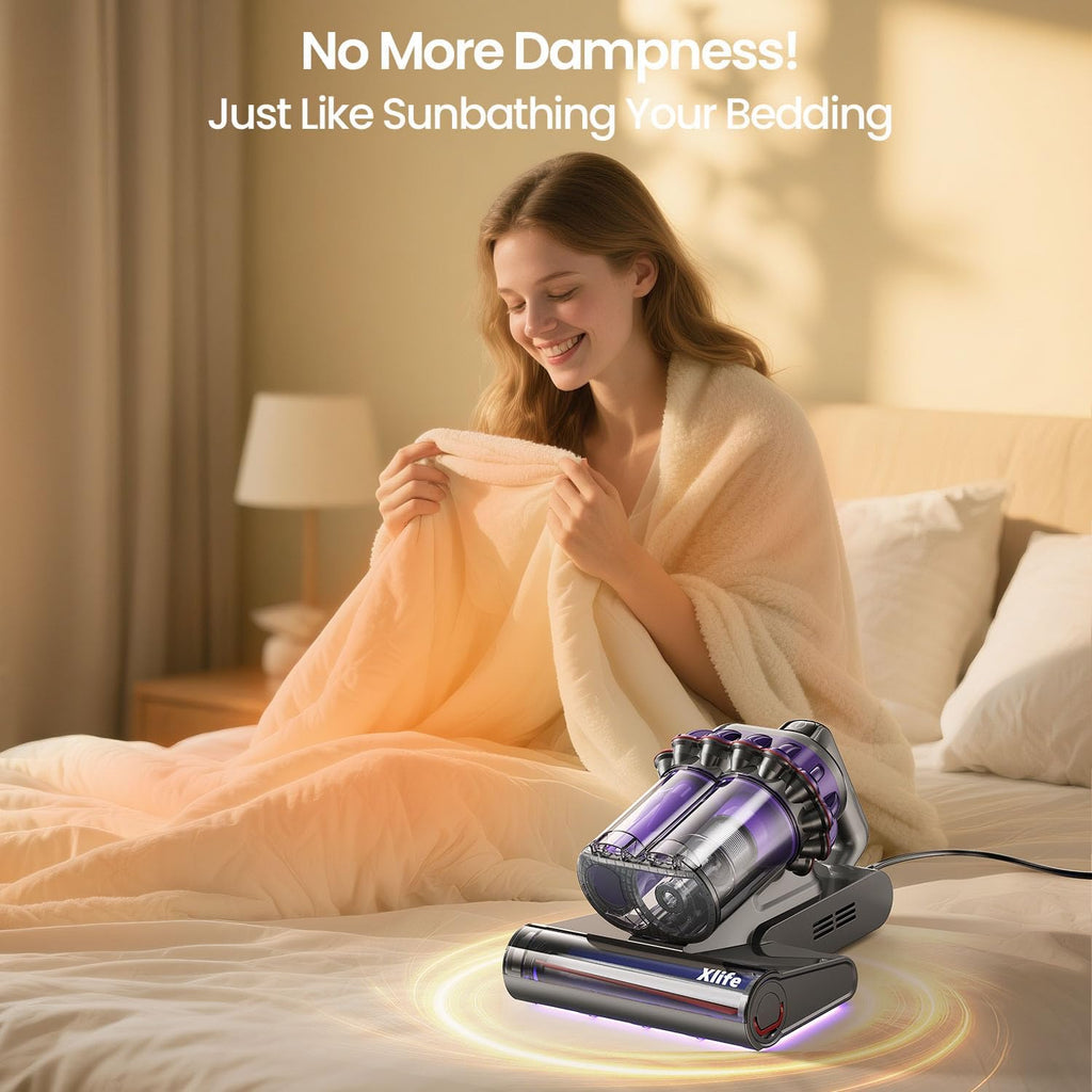 Xlife Mattress Vacuum Cleaner with UV-C Light, 140F° Heating, 550W 16KPA Suction, HEPA Filter for Deep Cleaning Bed, Sofa, Pillow, Baby Crib（Corded）