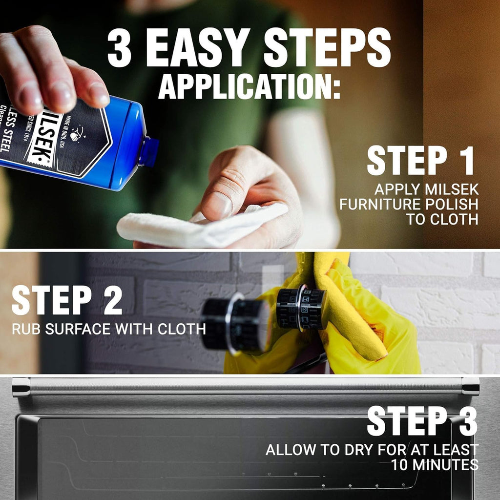 Milsek Stainless Steel Cleaner - Multipurpose Cleaning Supplies for Home and Kitchen Appliances, Sink, Stovetop, Dishwasher, Microwaves and Refrigerators - 12 Fl Oz (Pack of 2) with Microfiber Towel