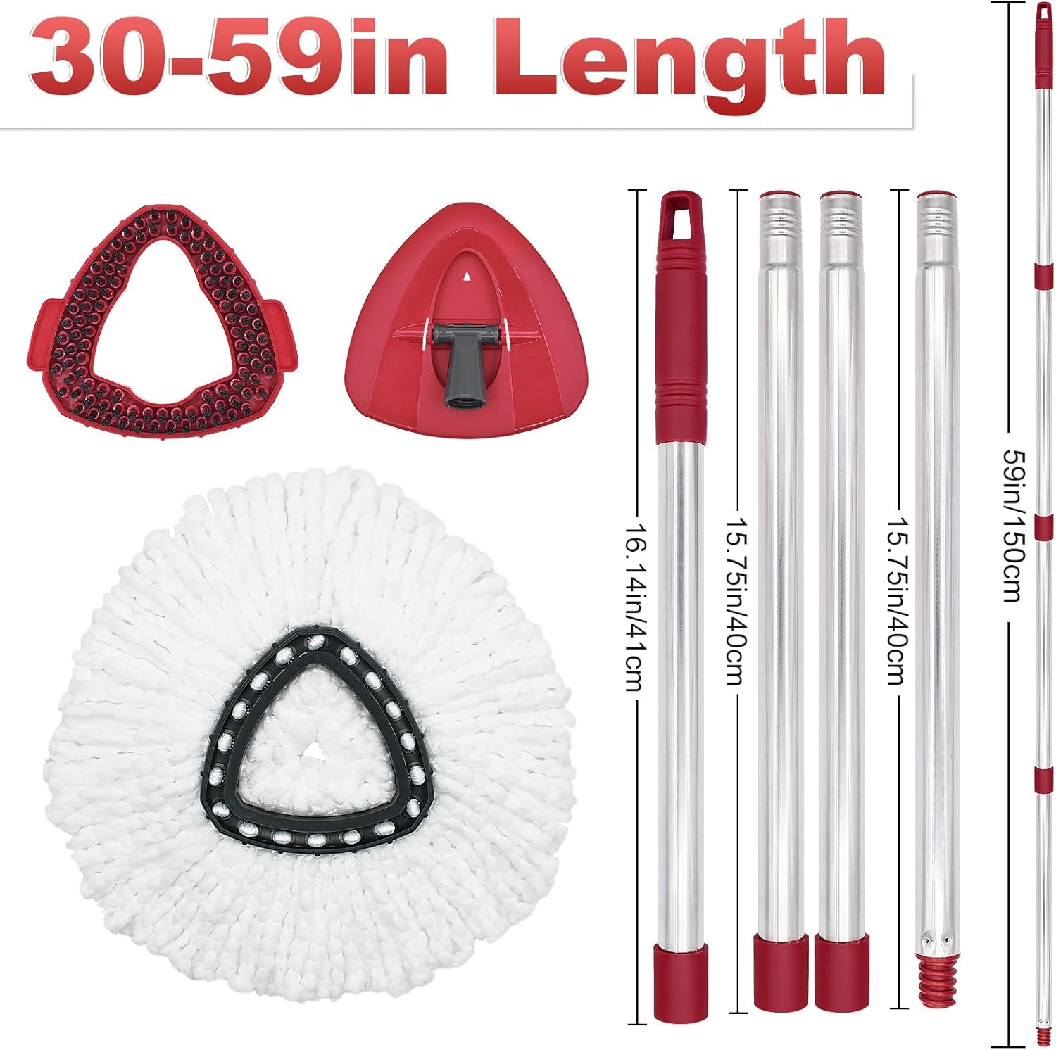 Mop Head Replacement, Base, Mop Handle for Ocedar EasyWring 1-Tank System, 2 Microfiber Mop Refills, Extendable Length 30-59" Mop Handle, Base and Scrubber for All Hard-surfaced Floor