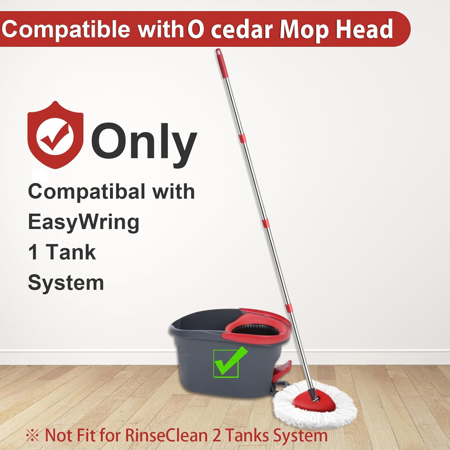 2 Spin Mop Head Replacement, 1 Base, 1 Mop Handle (30-58in) Combo Mops Set Compatible with OCedar EasyWring RinseClean Microfiber Mops (White (1-Tank System))