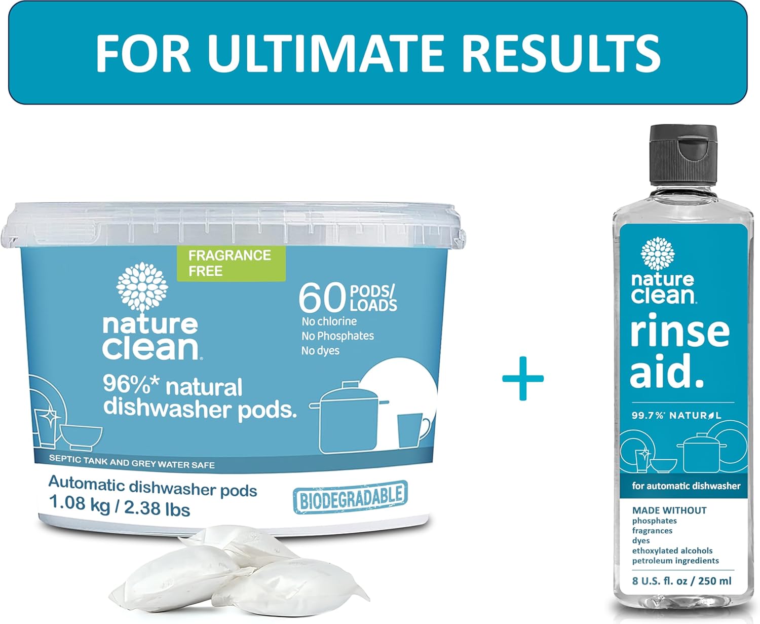 Nature Clean All Natural Dishwasher Rinse Aid Cleaner, Liquid Dishwasher Rinse Agent for Spot-Free Glass & Cutlery in Hard Water, Non Toxic Dish Washer Rinse Aid & Stain Remover, 8 oz/250ml, Pack of 1