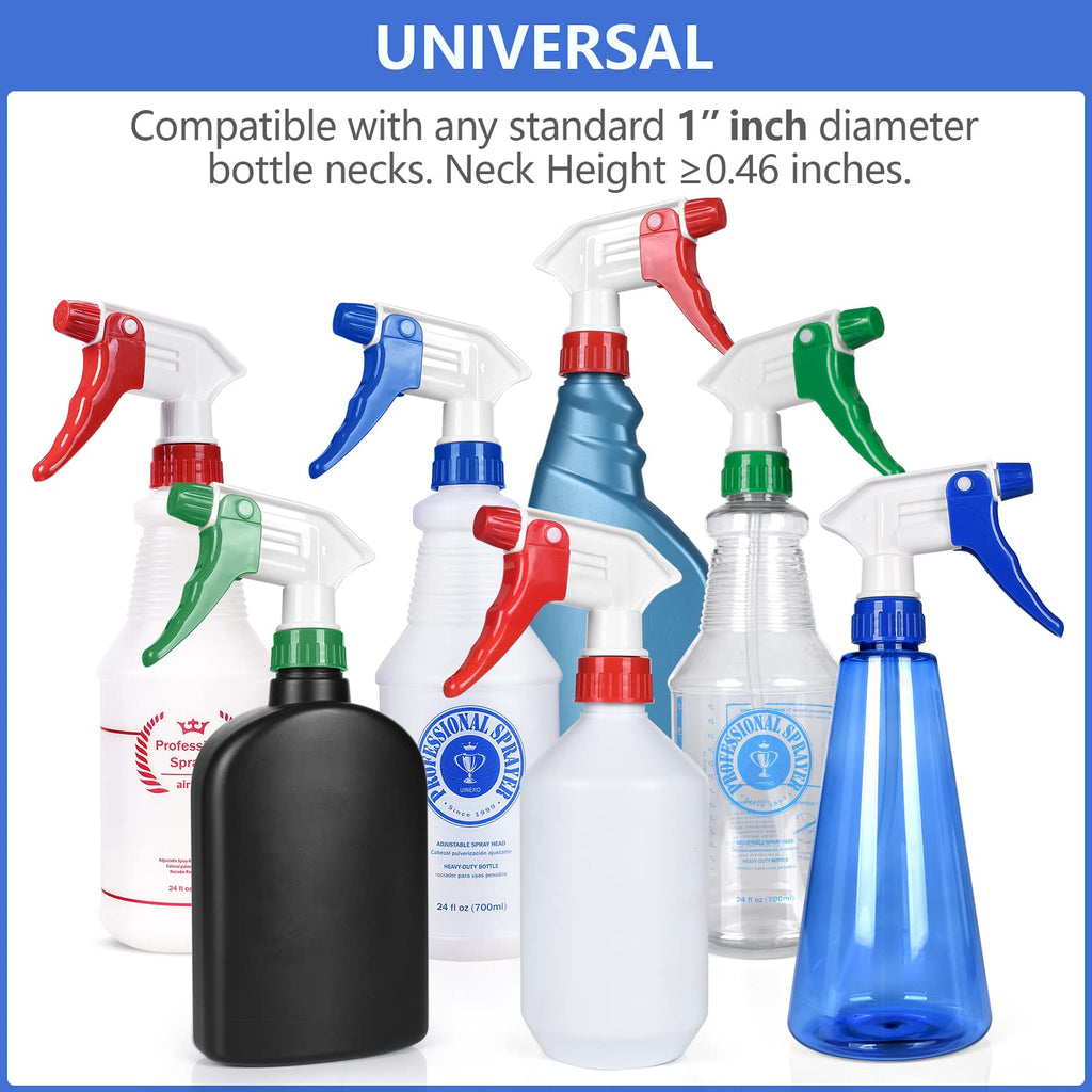6 Pack Universal Spray Bottle Replacement Nozzle, Mist & Stream Trigger Sprayer for 16oz 24oz 32oz Bottles, Heavy Duty Mister Head Part w/ 10.2 Inch Tube for Cleaning Solutions, Car Detailing